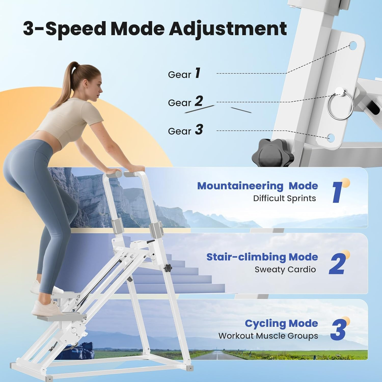 Foldable Stair Stepper Machine with Handles, Adjustable Resistance Stepper for Home Cardio, Low Impact Workout Equipment for Legs, Glutes & Weight Loss, Compact Stepping Machine, Easy Assembly White image number 3