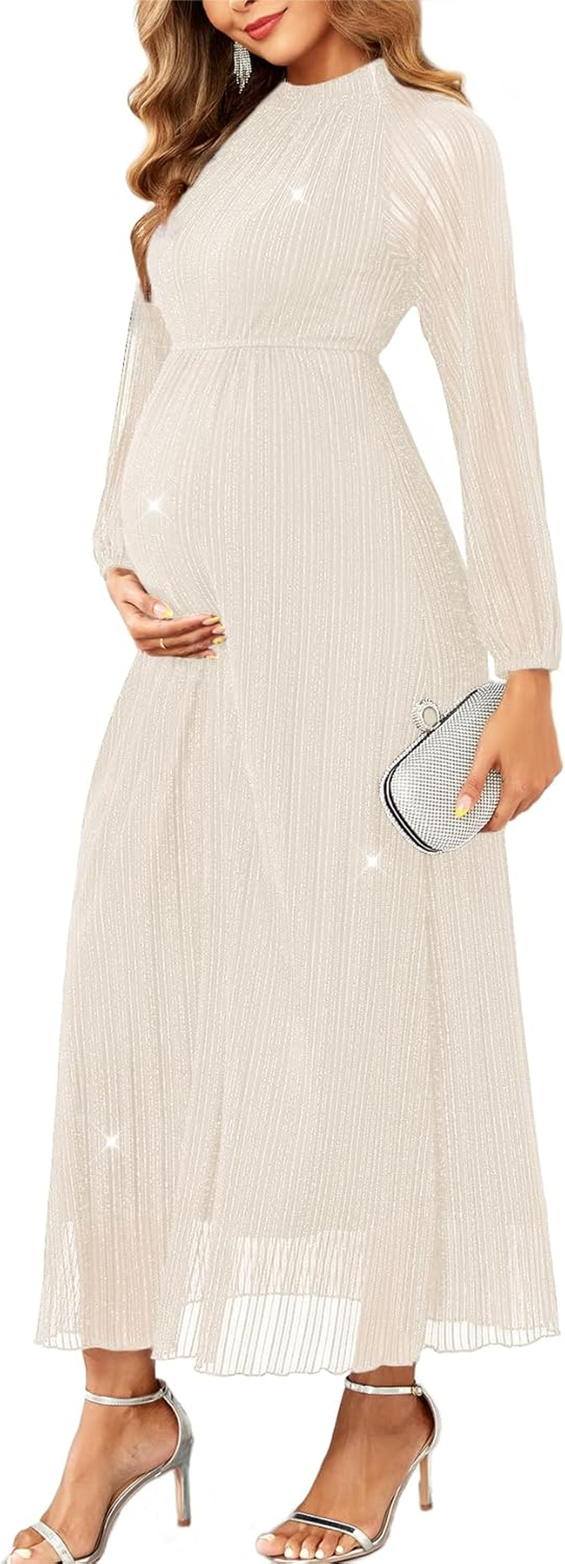 CYCLAMEN Formal Maternity Dress Sparkly Halter Neck A-Line Maxi Gown Baby Shower Pregnancy Photoshoot Wedding Guests image number 6