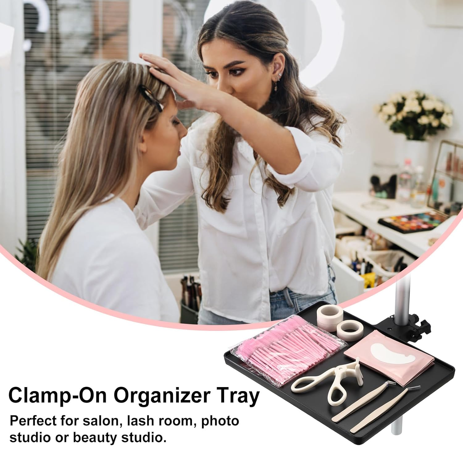 SUMNACON Salon Tray with Adjustable Height, Eyelash Extension Stand with Retaining Clip, Clampable Eyelash Extension Shelf Holder, Holder for Salon, Eyelashes Nails Hairdresser, for Tubes up to 2.5 Cm image number 2