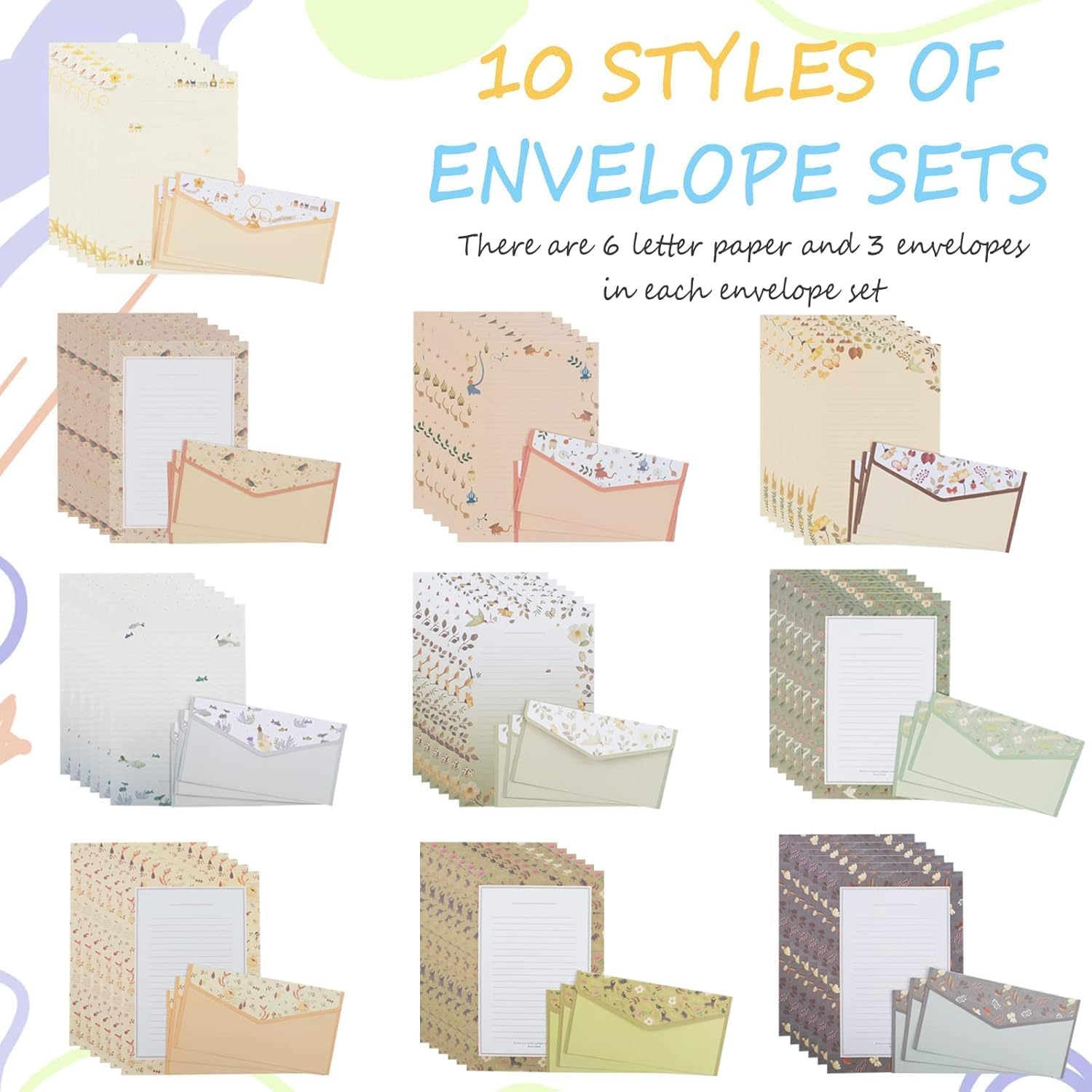 WRENYZK 93 Pcs Stationery Paper Set, 30 Envelopes + 60 Writing Paper + 36 Stickers, Vintage Flowers Writing Paper, Cute Lined Stationery Paper for Writing Letters Invitations Office School Supplies image number 4