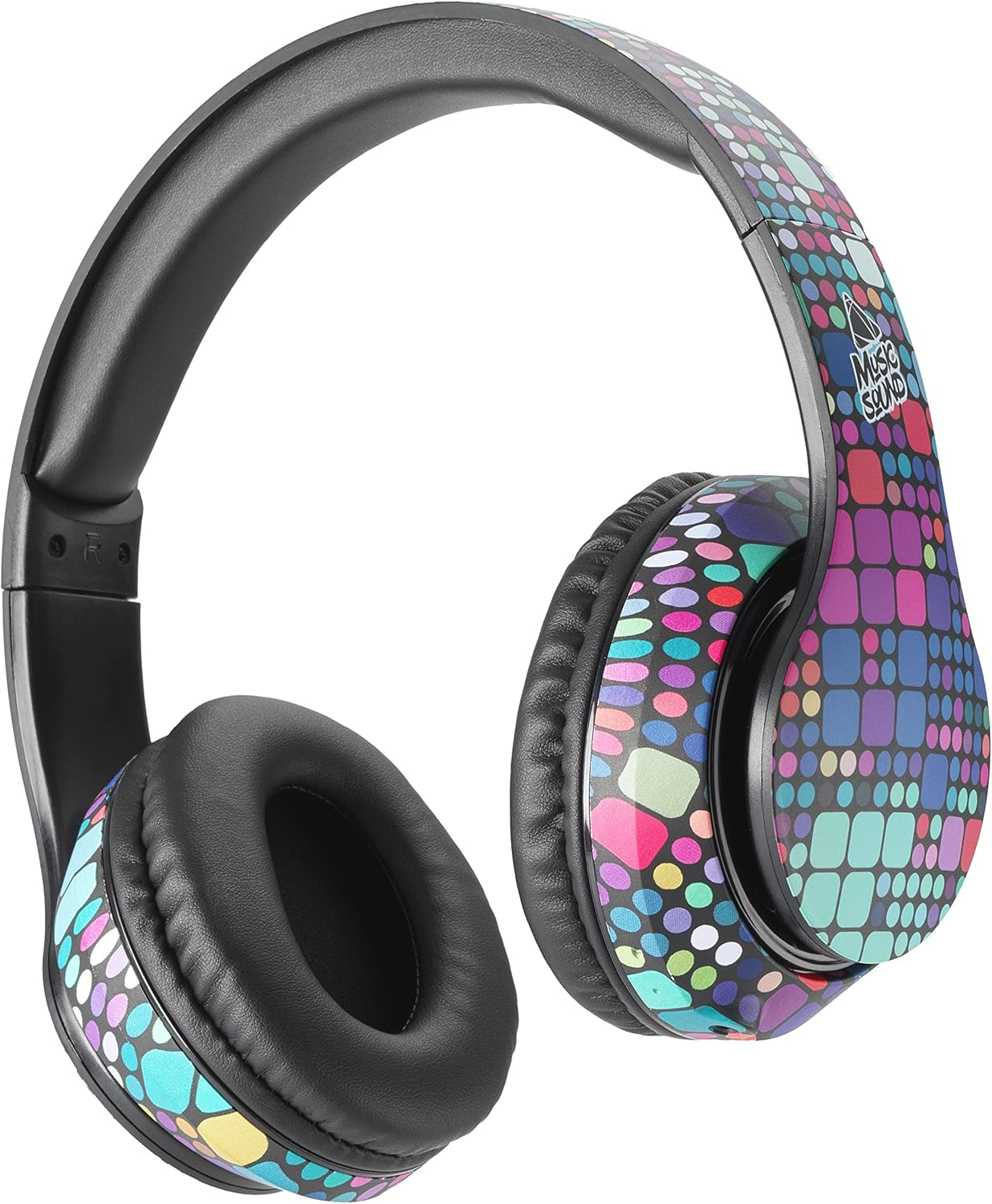 Music Sound | Bluetooth Headphones around | On-Ear Bluetooth Stereo Headset with Retractable Headband - Control Keyboard on Headset - 20 Hours Autonomy - 2 Hours Charging - Fantasy Palm Tree - Baroque Blue. image number 5