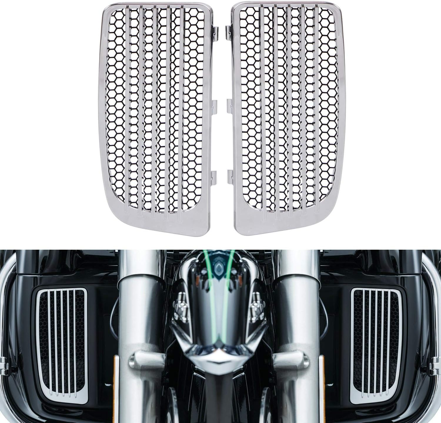 Pair Motorcycle Accessory: Chrome Radiator Grills & Screens for Harley Davidson Twin Cooled 2014-2019 image number 4