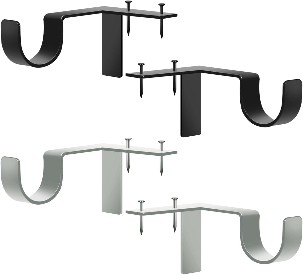 HAIKING Curtain Rod Bracket, 4 PCS Adjustable Curtain Rod Holders for Bedroom Kitchen Window Valance Decoration (Black & Silver) image number 1