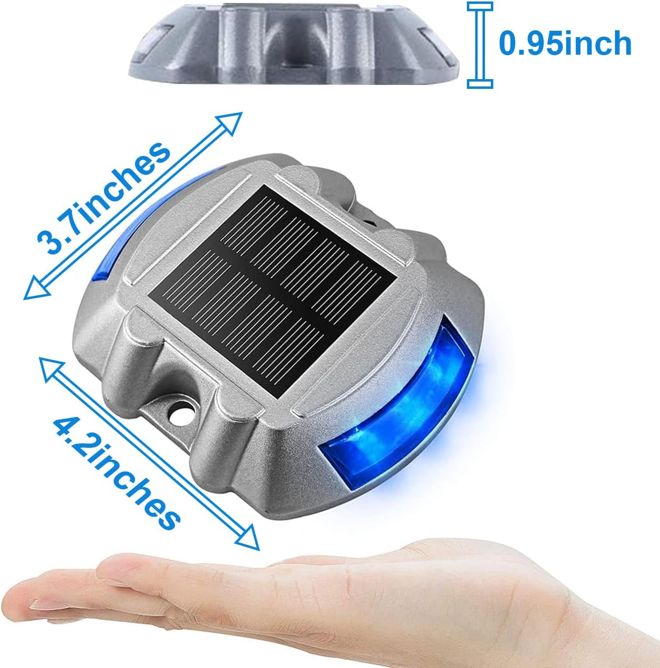 NHEWMAS Solar Lights Outdoor, Solar Driveway Lights with 6 LED, IP65 Waterproof Static Pressure Resistance 18 Tons Wireless Driveway Safety Light, for Railing/Step/Patio/Deck Fence Etc.(2 Pack/Blue) image number 6