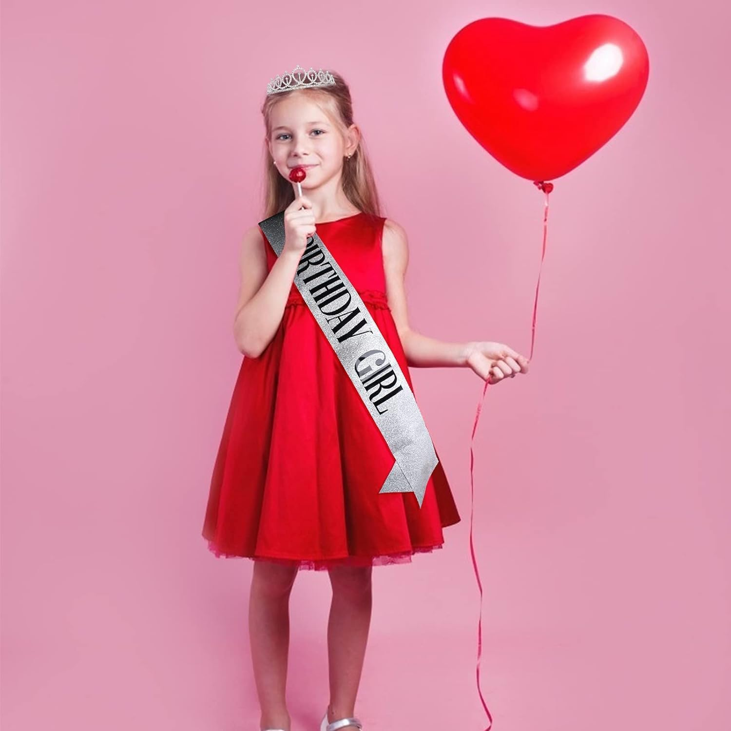 Birthday Sash & Rhinestone Tiara - Silver Birthday Gifts Glitter Birthday Sash Birthday Party Favors image number 1