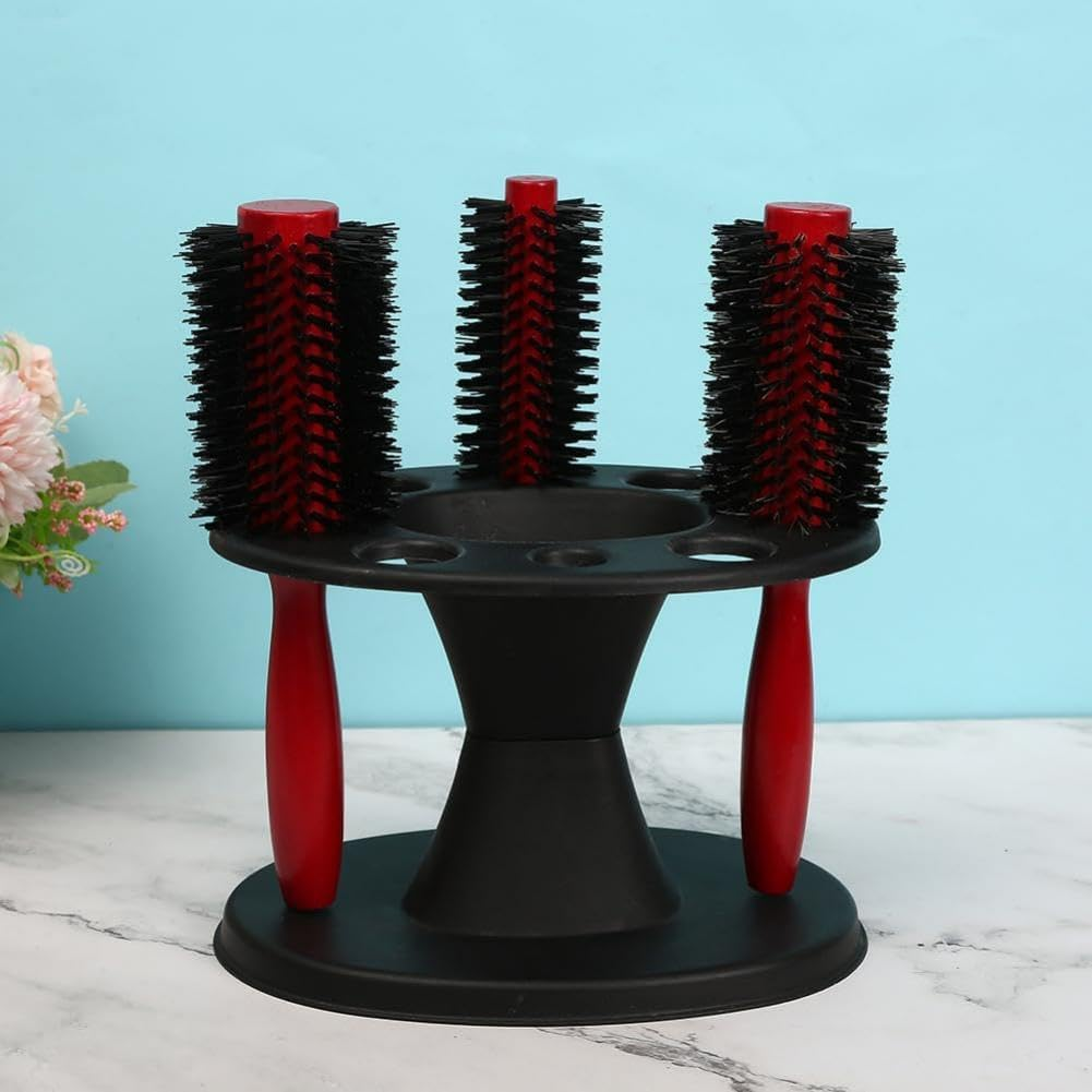 8 Holes Multifunctional Comb Brushes Holder, Plastic round Hair Brush Comb Holder Display Rack Hair Styling Brush Stand Shelf Accessories for Home Table Salon image number 4