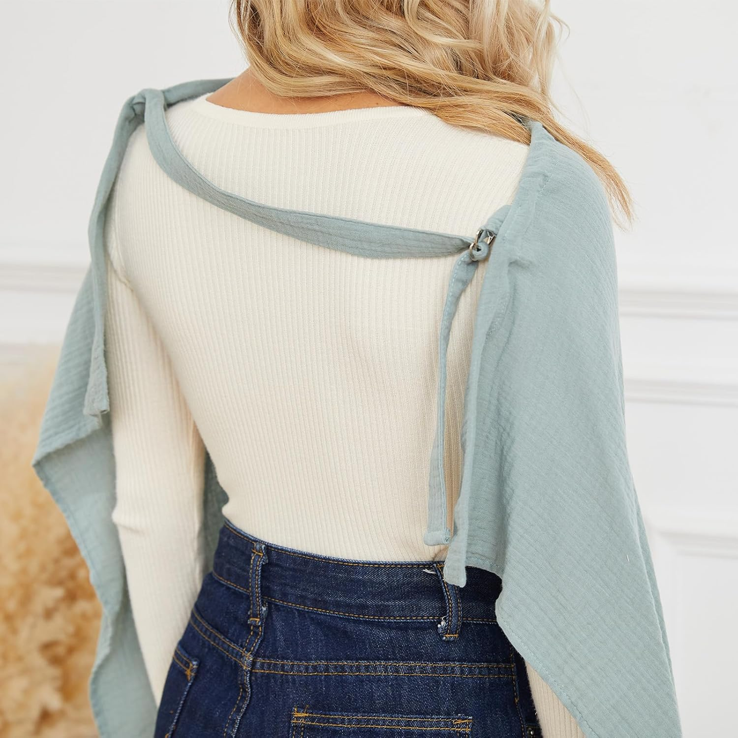 PPOGOO Muslin Nursing Cover for Baby Breastfeeding, Breathable Privacy Nursing Covers for Mom 100% Cotton Breastfeeding Cover with Rigid Hoop for Mother Nursing Apron (Light Green) - Brz-A Green image number 7