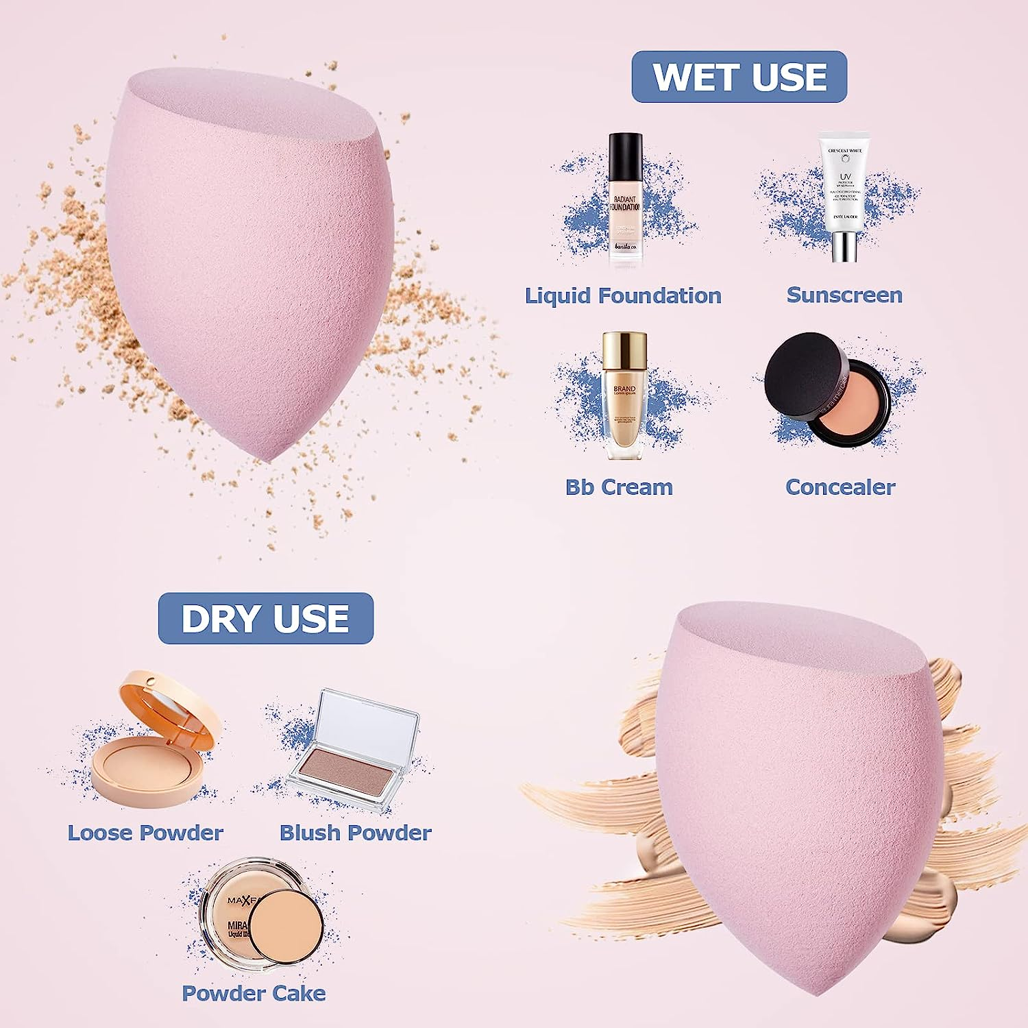 Makeup Sponge, 8 Pieces Beauty Blender Make up Sponge Makeup Sponge for Foundations, Powder Liquids, Etc., Face Sponge Comes in 3 Shapes