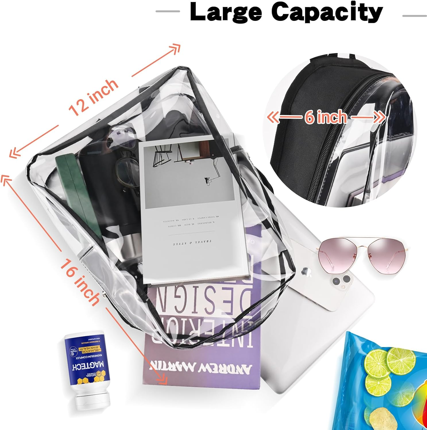 JOMPARO Clear Backpack Plastic See through Bookbag for Kids Adults for School Work Concert Sports, 1S-Black, Medium, Daypack Backpacks - 2S-Black image number 5