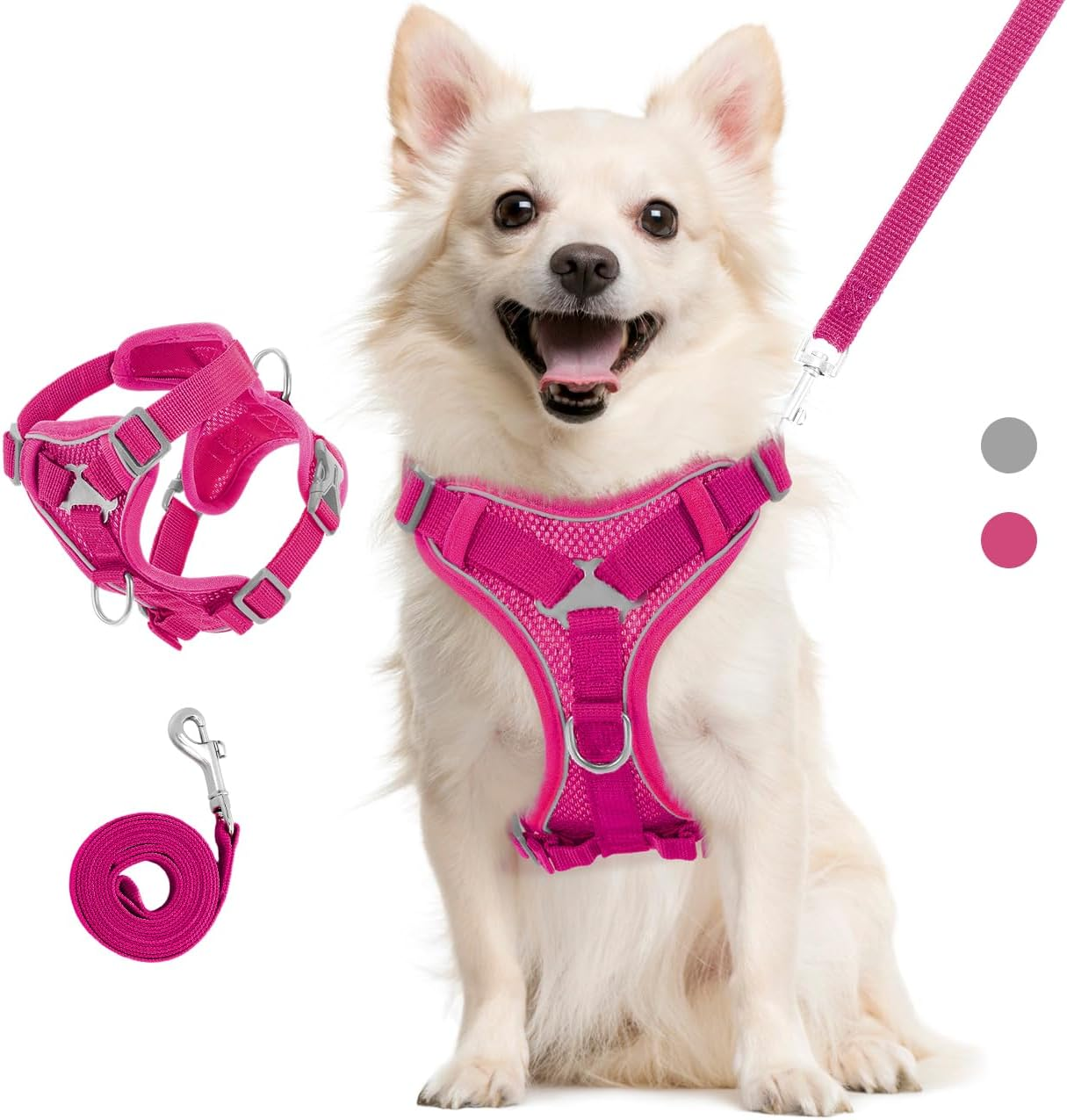 Vavopaw Cat Harness and Lead Set for Walks, Escape Proof Kitten Vest Harness with Reflective Strip, Adjustable Pet Safety Vest for Cats, Puppies, L, Magenta