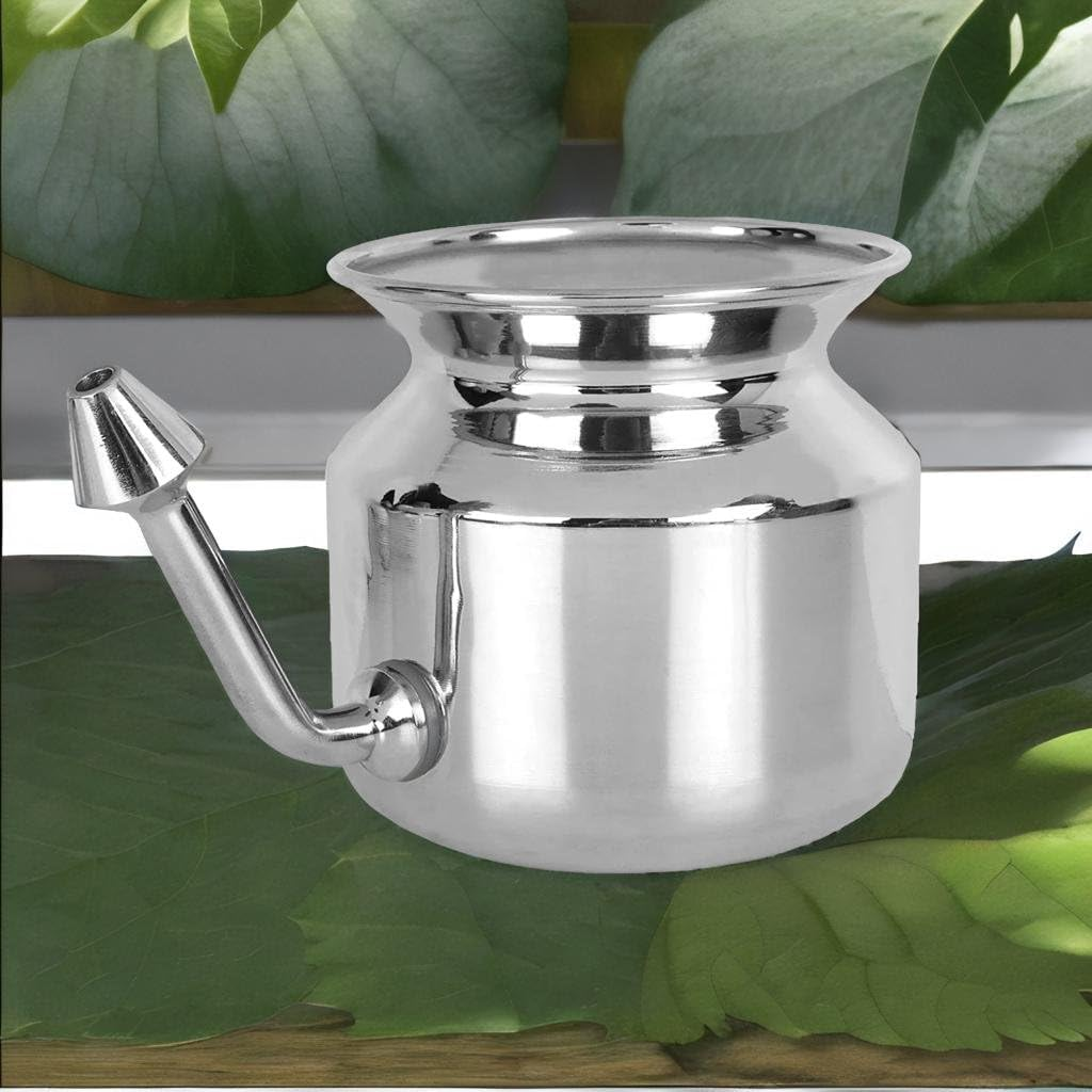 304 Grade Stainless Steel Ayurvedic Jal Neti Pot for Sinus Congestion and Nasal Cleansing Non-Corrosive Unbreakable Hygienic Smooth Nose Tip Snugly Fits image number 1