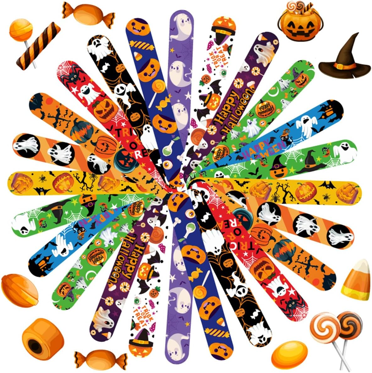 36Pcs/Pack Halloween Slap Bracelets Halloween Party Favors Friendship Bracelets Bulk for Party Supplies Snap Bracelet