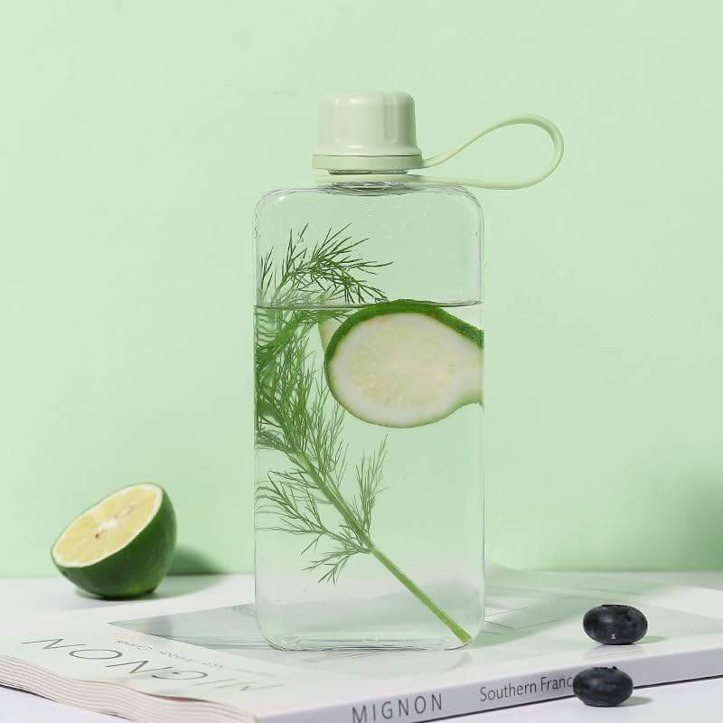 Slim Square Water Bottle, Transparent Tritan Flask, 400Ml, White