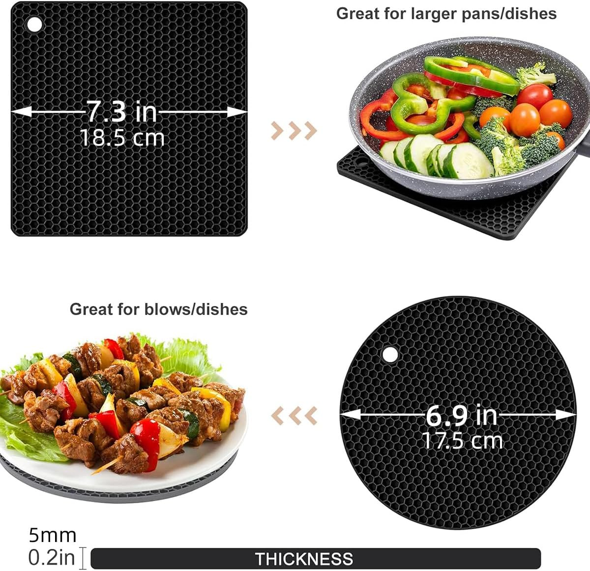 AIMALL 4PCS Silicone Honeycomb Heat Insulation Pad Set, 2 round & 2 Square Mats, Heat Resistant up to 450&deg;F, Available in 6 Colors, Kitchen and Dining Essentials - Pink image number 5