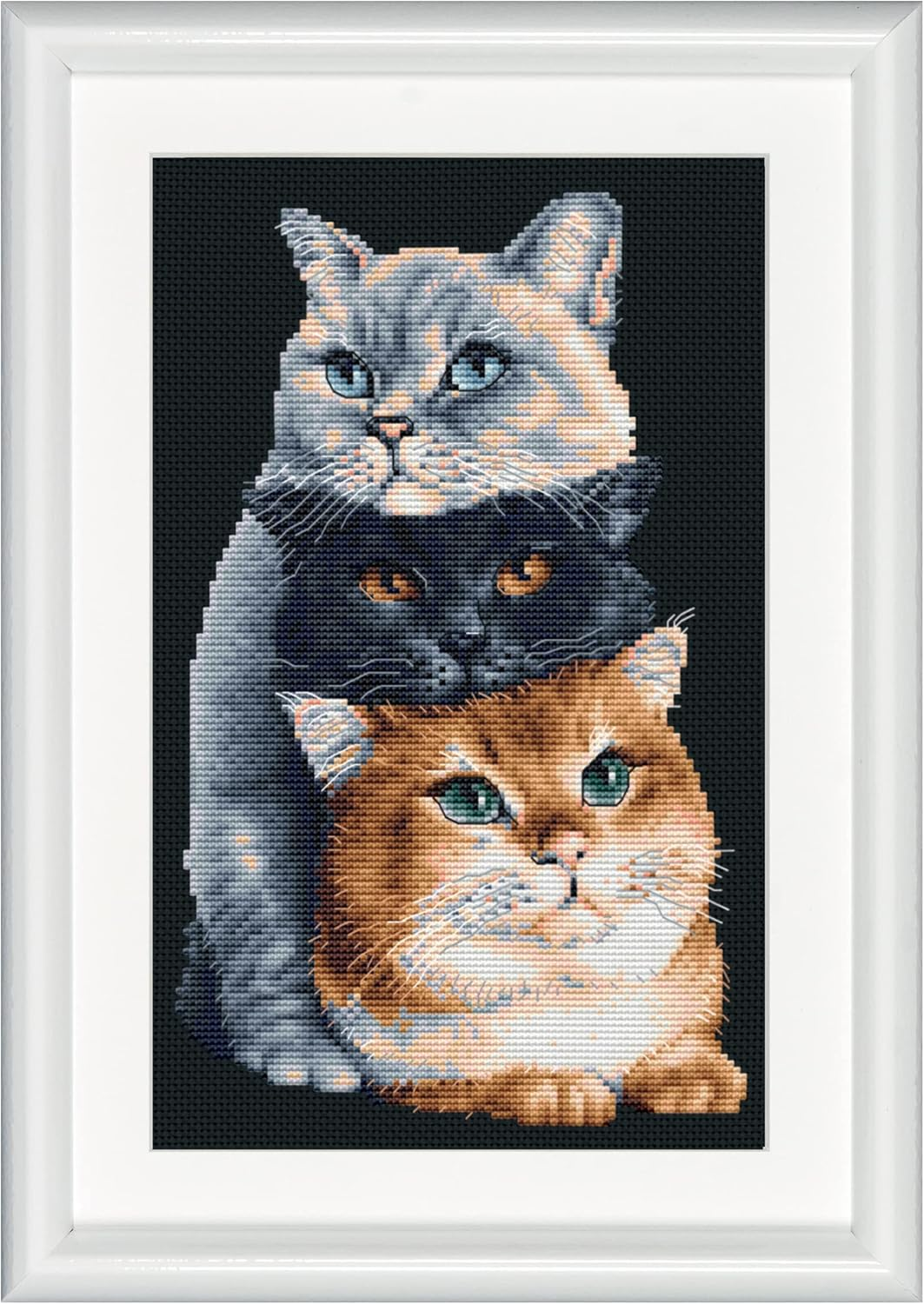 Dutch Stitch Brothers - Counted Cross Stitch Kit - DSB012A - Three Cats - White Aida - 10.2 X 7.1 Inch - Embroidery Kit for Adults
