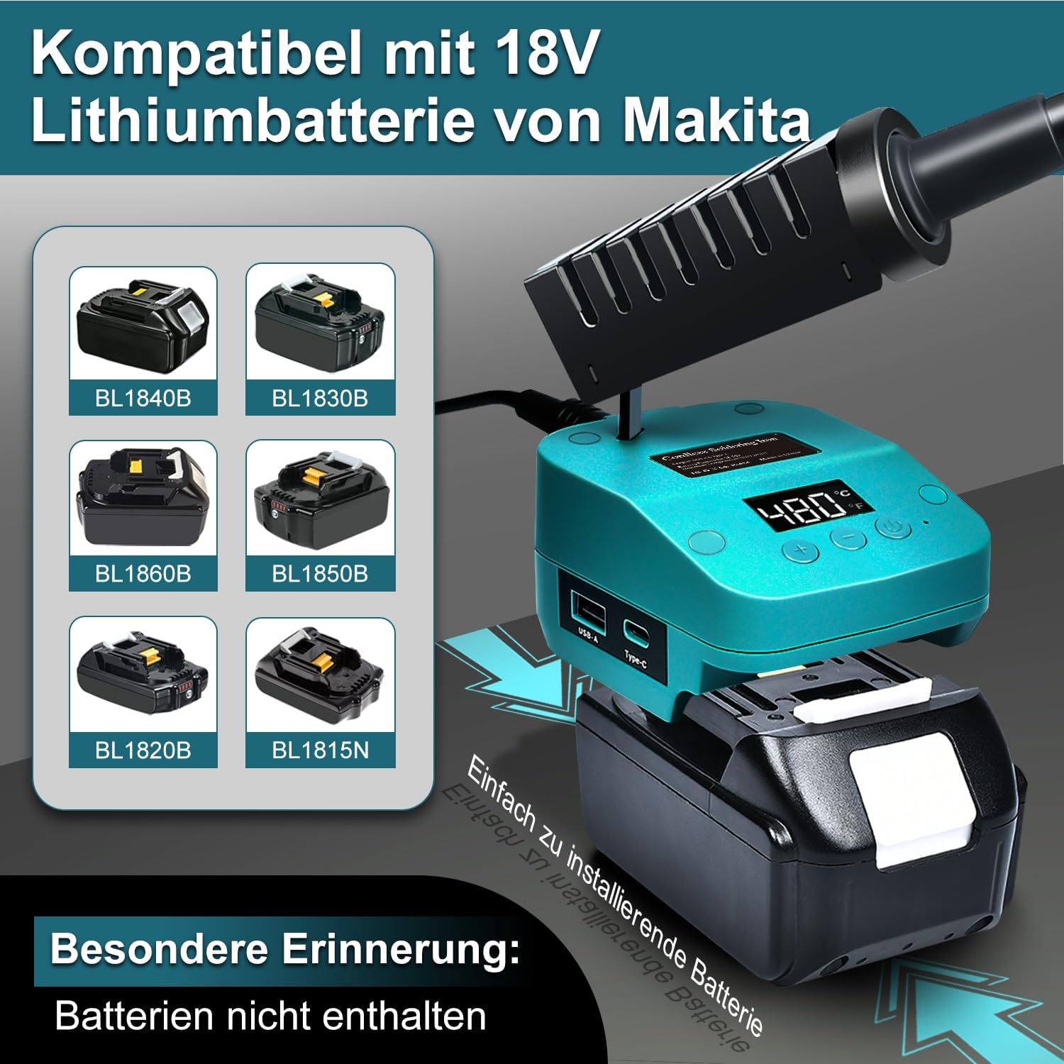 Wireless Soldering Iron for Makita 18 V Battery, Fast Heating, Electric Digital LCD Soldering Station with USB and Type C Charging Ports, Portable Adjustable Soldering Iron Set for DIY Enthusiasts image number 5