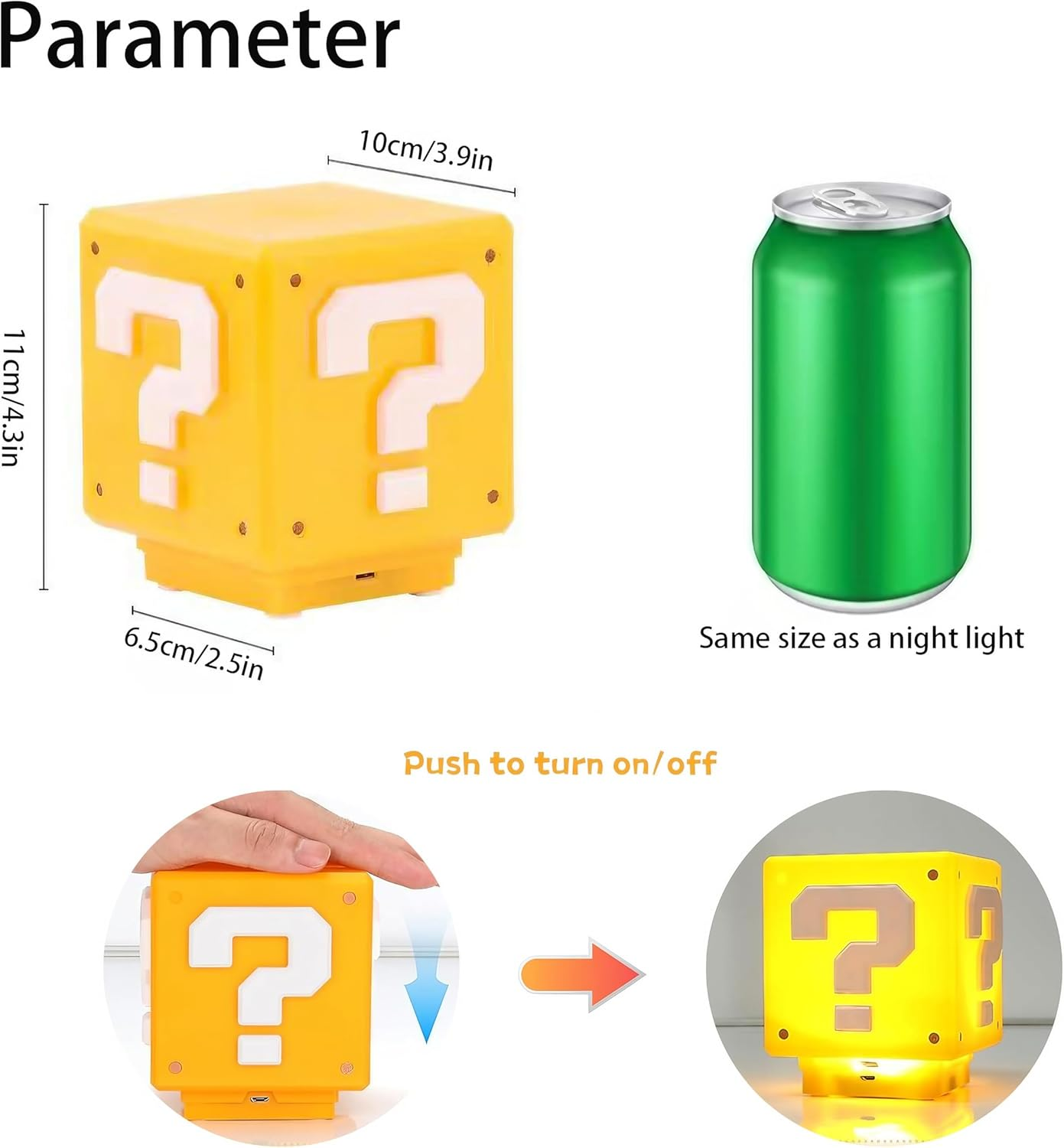 WYFVITDY Super Bros Night Light for Kids Question Square Led Light Mario Lamp USB Desktop Lamp Bedroom Lights Night Lamp Block Brick Gifts