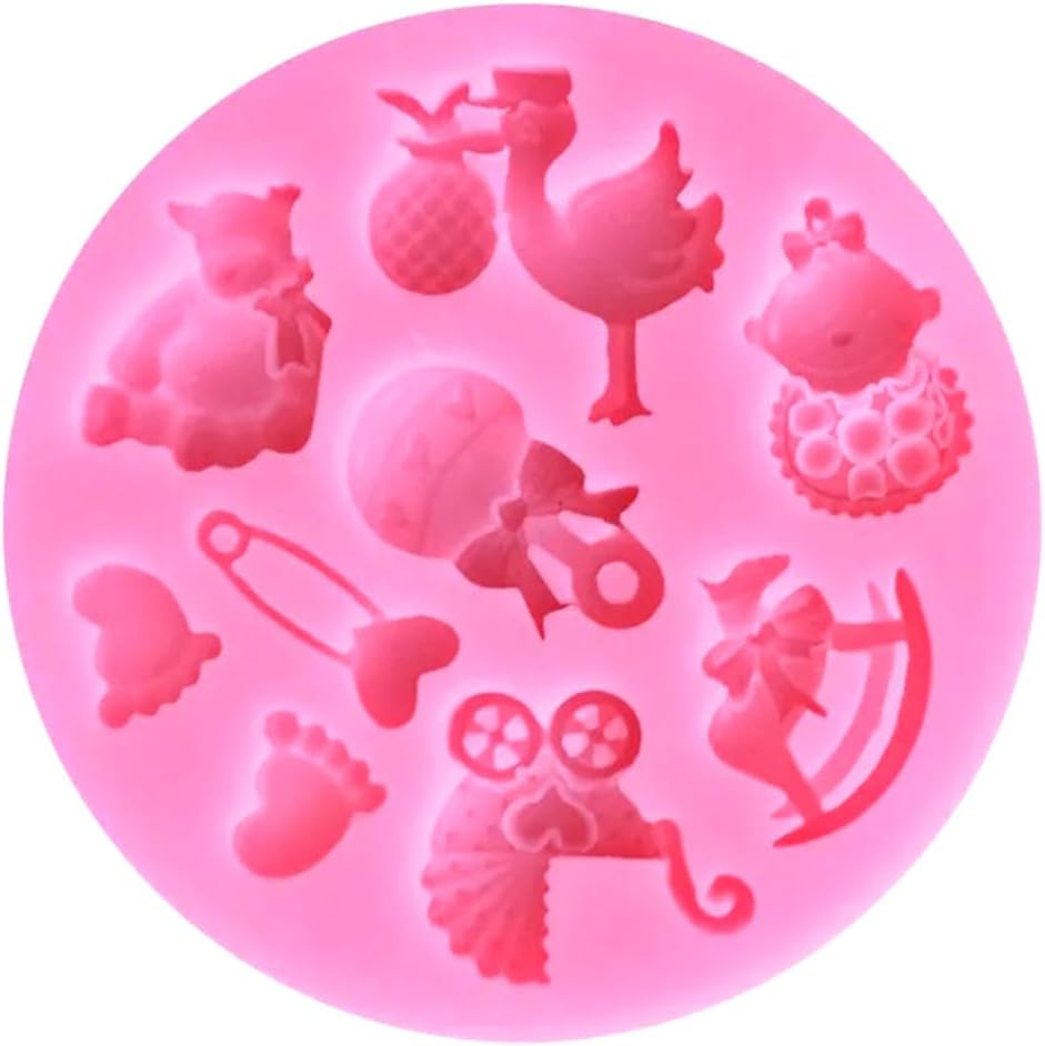Silicone Birthday Fondant Mold, DIY Silicone Mold Fondant Candy Making Cake Decor Mould Bear Rocking Horse Little Feet