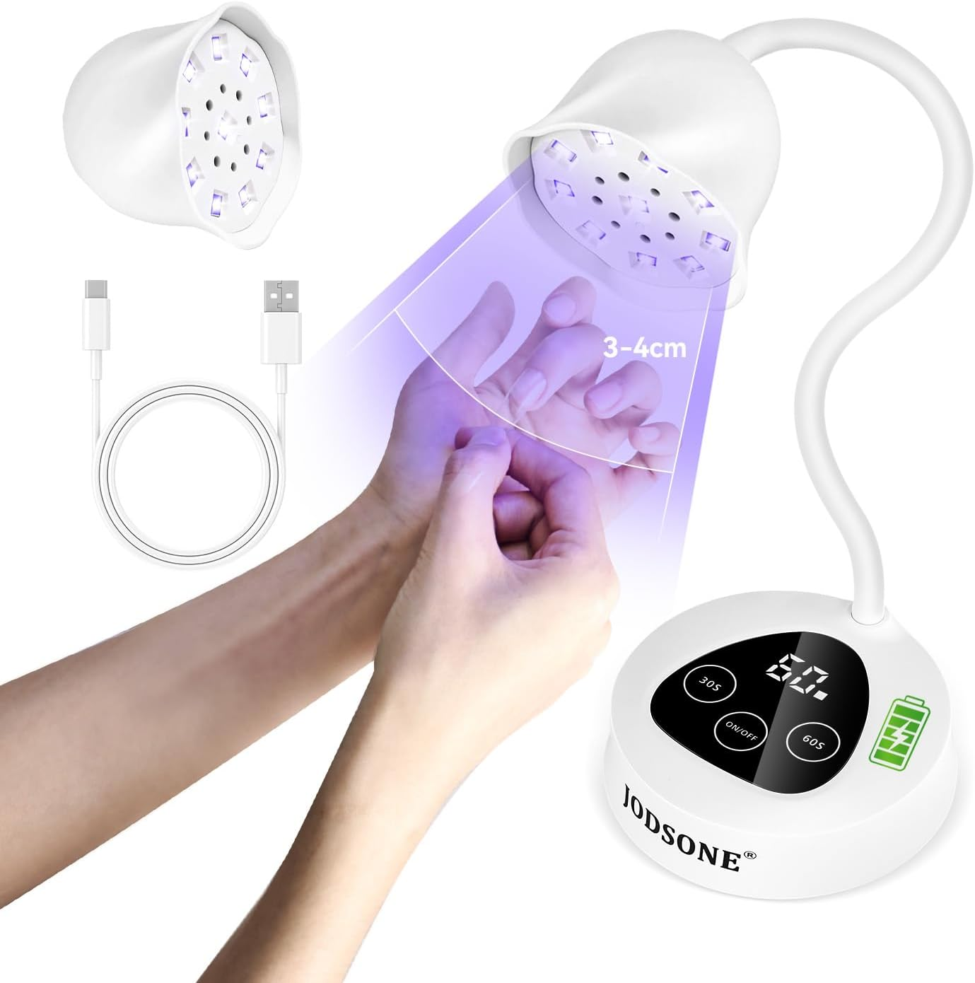 JODSONE Mini Cordless U V LED Nail Lamp, Portable Rechargeable for Gel Nails Auto Sensor LED Nail Lamp White image number 2