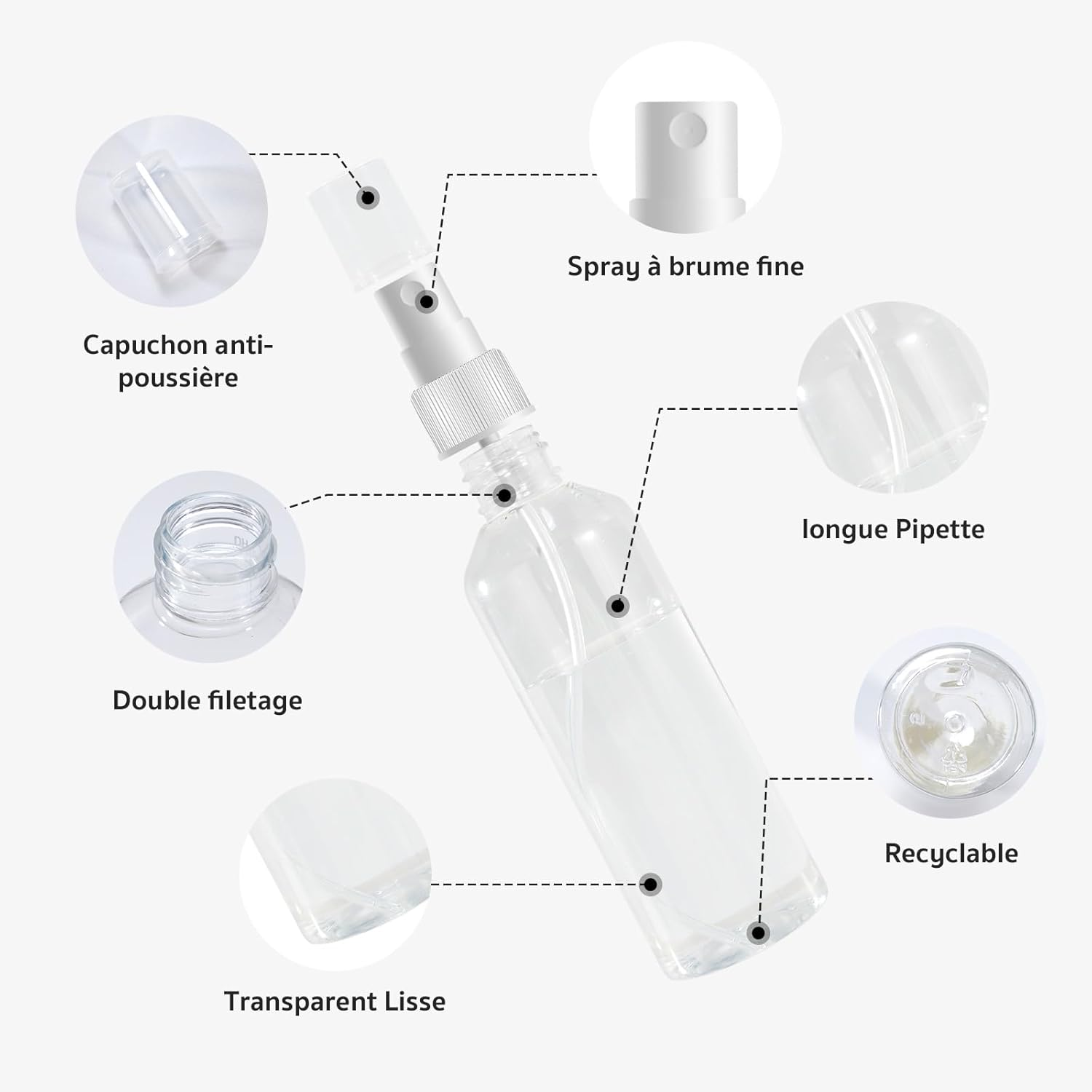 Pack of 10 Small Spray Bottles, 100 Ml, Atomiser Spray Bottles, Empty with 2 Funnels & Label, Atomiser Spray Bottle, Pump Bottle, Empty, Plastic Perfume Atomiser - for Air Travel or Outdoor Sports image number 2