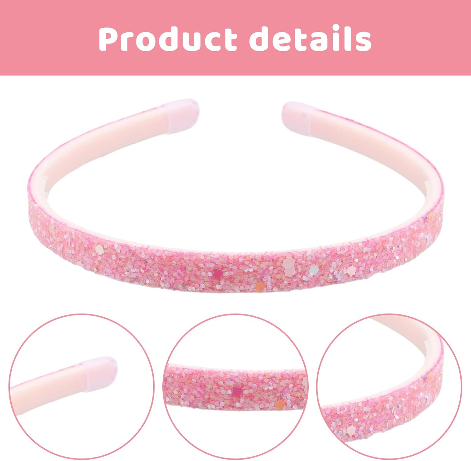 Pack of 5 Girls' Headbands, Colourful Hair Band, Plastic, Glittering, Cute, Non-Slip, Thick, Glittering, Confetti, Rainbow Hair Bands with Teeth for Little Girls image number 5