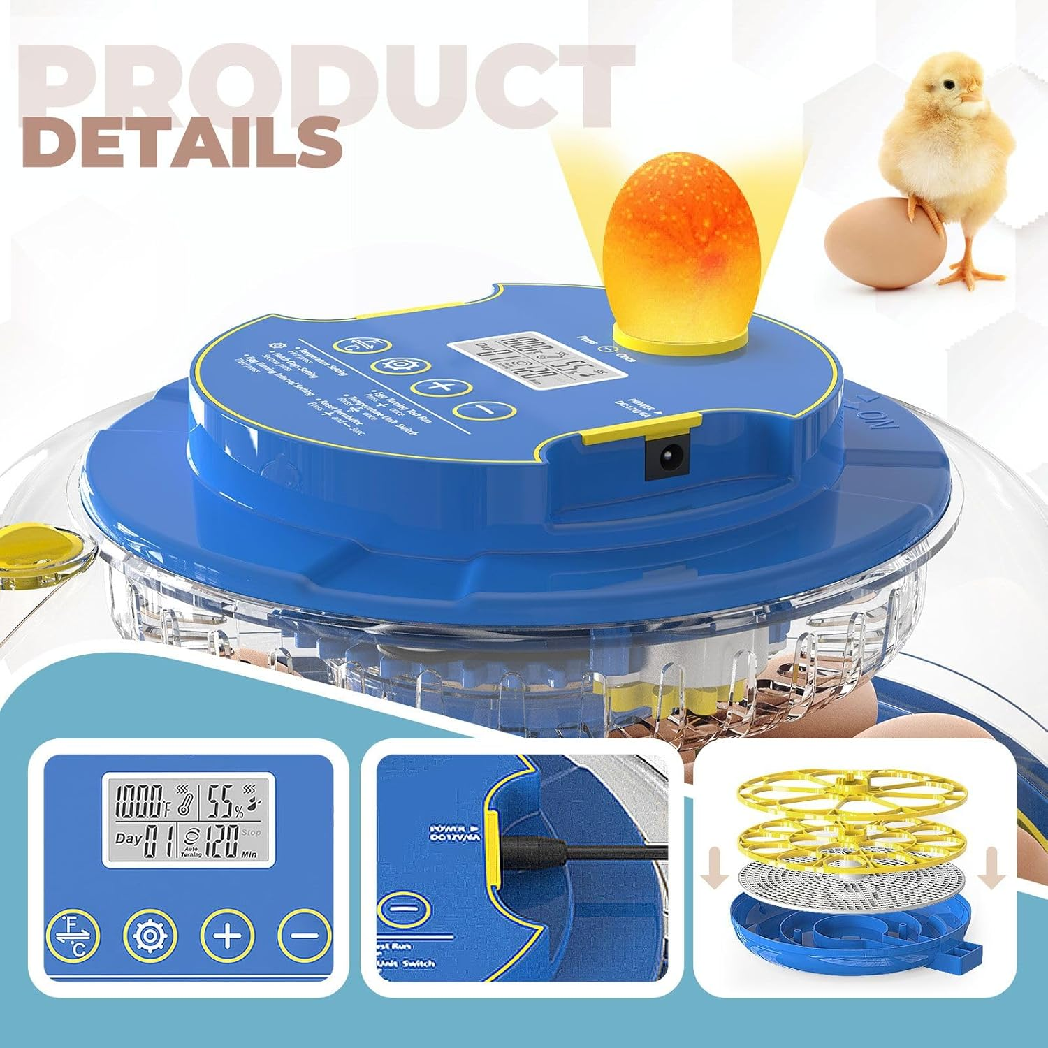 Pet Scene 18 Eggs Incubator Hatcher Automatic Double Layer Hatching Machine for Chicken Duck Quail Bird Goose Turkey with Auto Turner Water Adding LED Candler image number 2