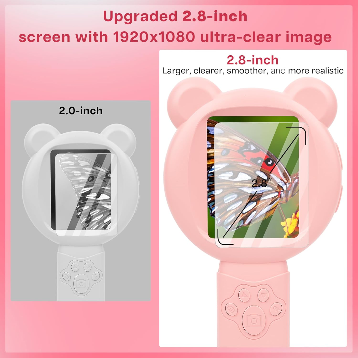 Bear Kids Microscope, Portable Microscope for Kids, Mini Digital Scope with 2.8" Screen, Educational Science Kit Birthday Gifts, Age 4-12, 16GB TF Card Included (Pink) image number 4
