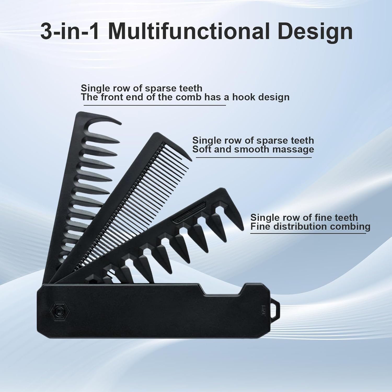 AURIVEE 3-In-1 Portable Folding Comb for Men with Fine Tooth & Wide Tooth Comb, Beard Care, Hair and Moustache Styling, Compact & Perfect for Travel image number 3