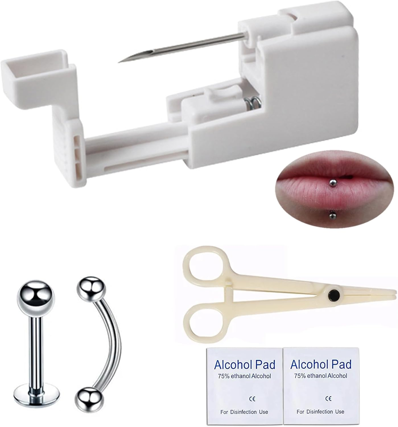 6PCS Body Piercing Gun Kit for Belly Button,Nose,Septum,Nipple,Tongue,Eyebrow,Lip,Professional Piercing Gun Kits at Home,Piercing Clamps,Body Piercing Needle Tools Stainless Steel for Women Men image number 5