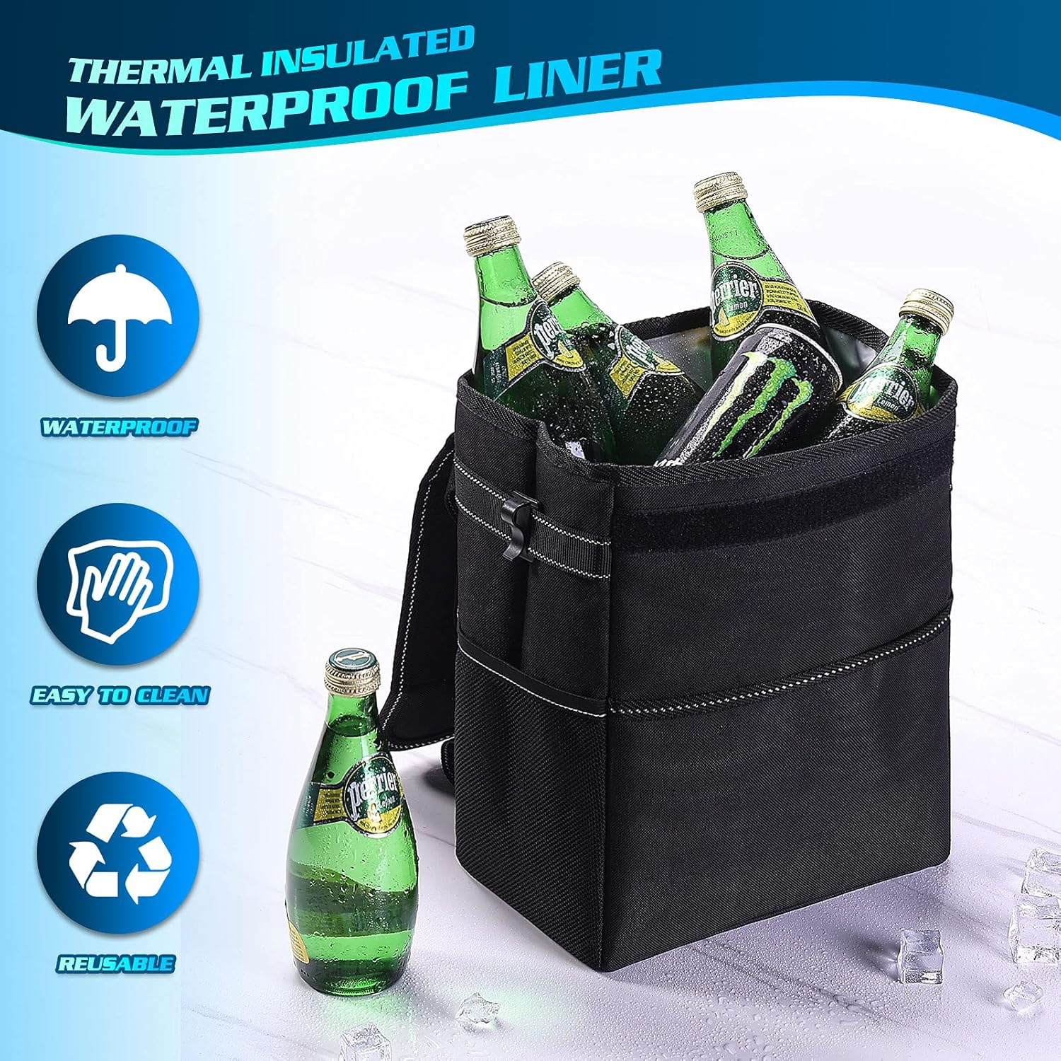 K KNODEL Car Trash Can, Waterproof Car Bin with Lid, Auto Garbage Bag Hanging, Leak-Proof Car Storage Bag (Black, Large) image number 5