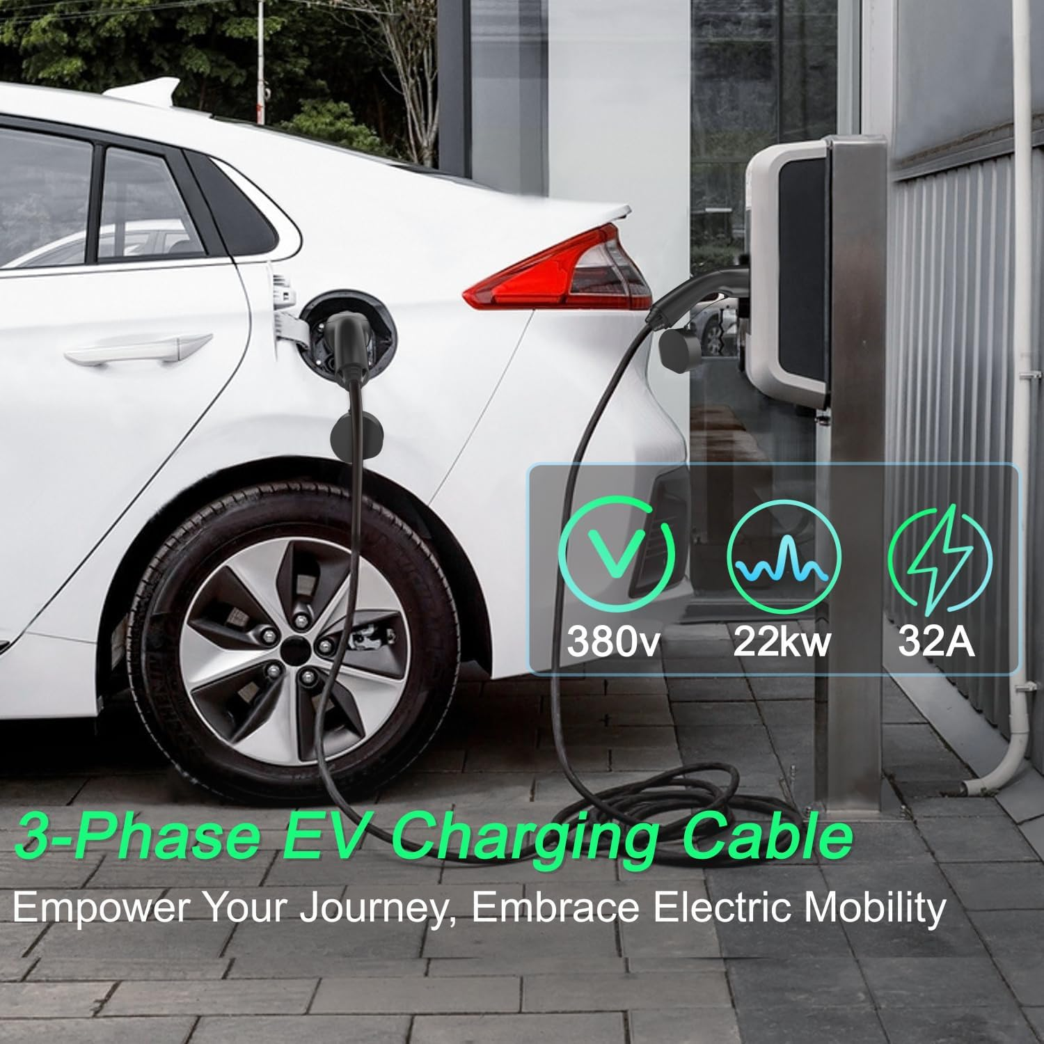 EV Charging Cable with Storage Bag, Mode 3 Type 2 to Type 2 EV Fast Charging Cable, 22KW 32A 5M Electric Car Charging Cable, 3 Phase Type 2 Charging Cable for EV & PHEV