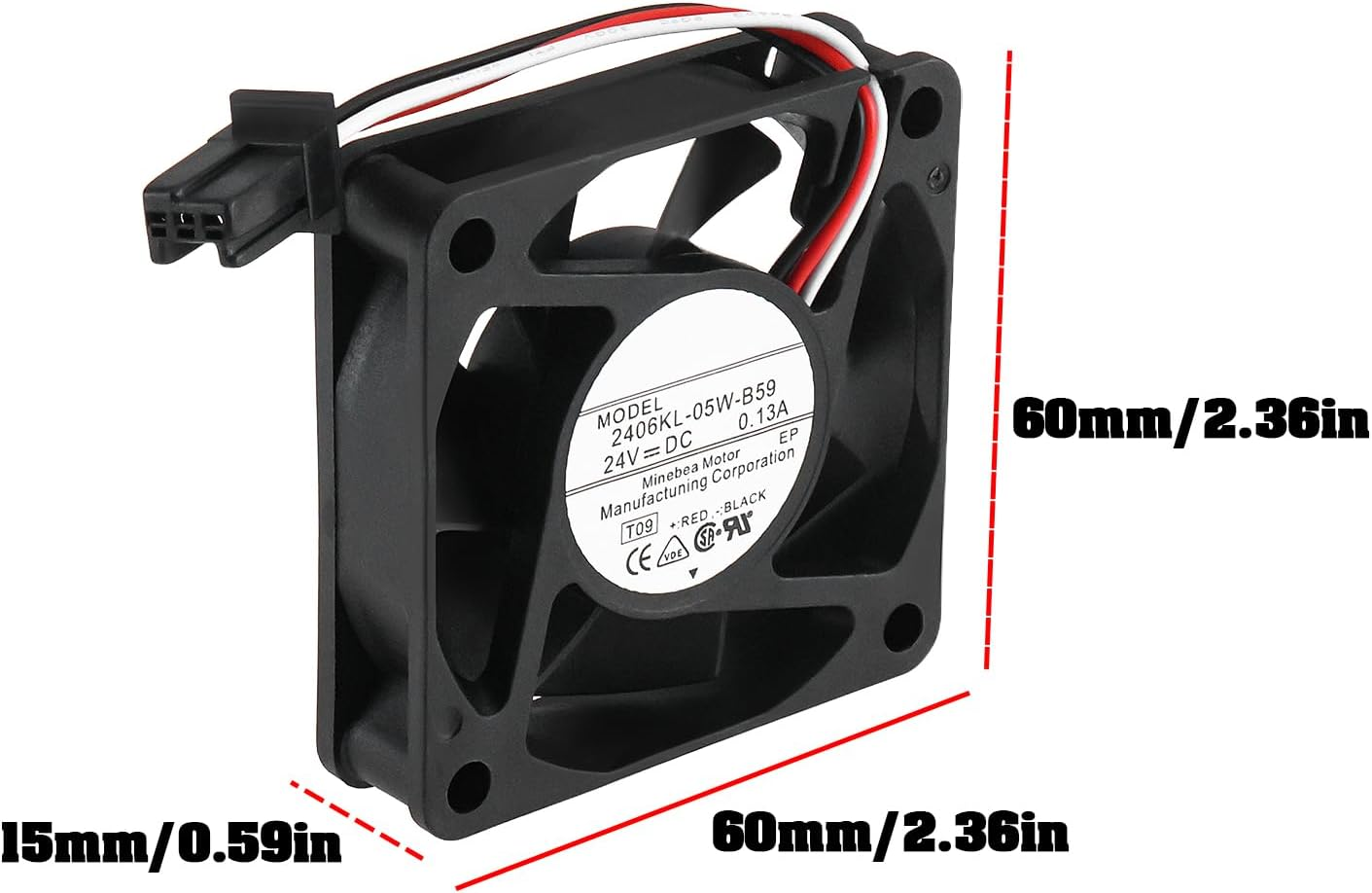 DC 24V 0.13A Cooling Fan with 3-Pin Plug 60X60X15Mm 2406KL-05W-B59 Compatible with NMB-MAT Desktop Laptop Server image number 1