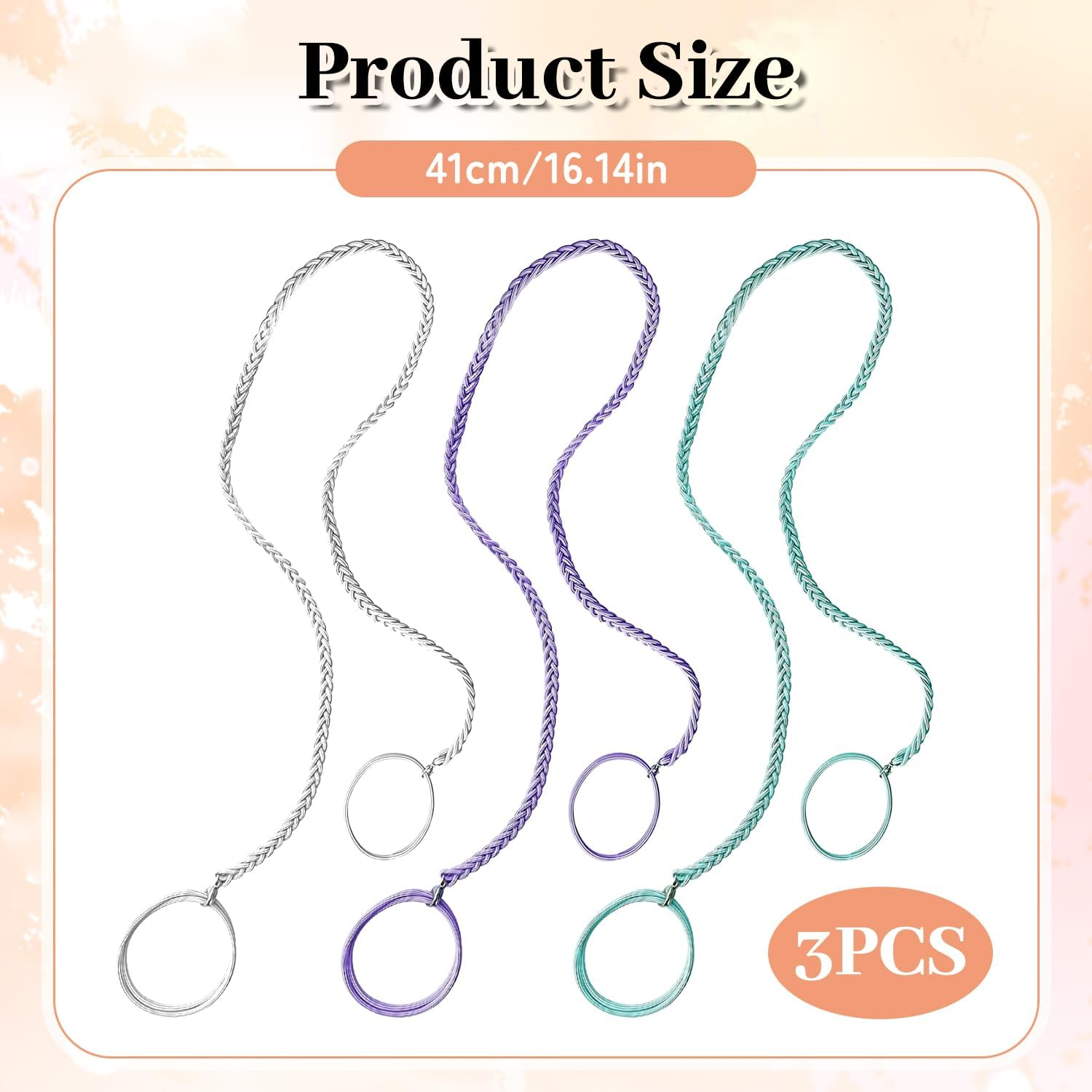 3 Pcs Spiral Hair Ties, Rip Tie Ties Spiral Bands Elastic Headband Ponytails for Hair Braided for Gym Swimming Diving Riding (Style 2) image number 4