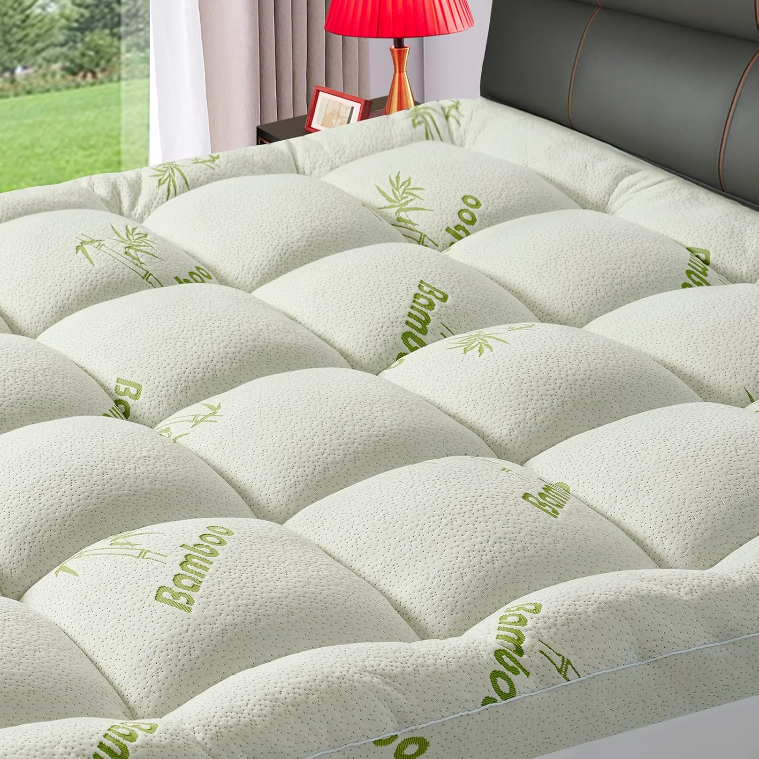 PATSBA Bamboo Extra Thick Queen Mattress Topper for Back Pain,1200 GSM Quilted Fitted Mattress Pad Pillow Top Mattress Cover with Deep Pocket up to 21 Inches (60 * 80 In) image number 3