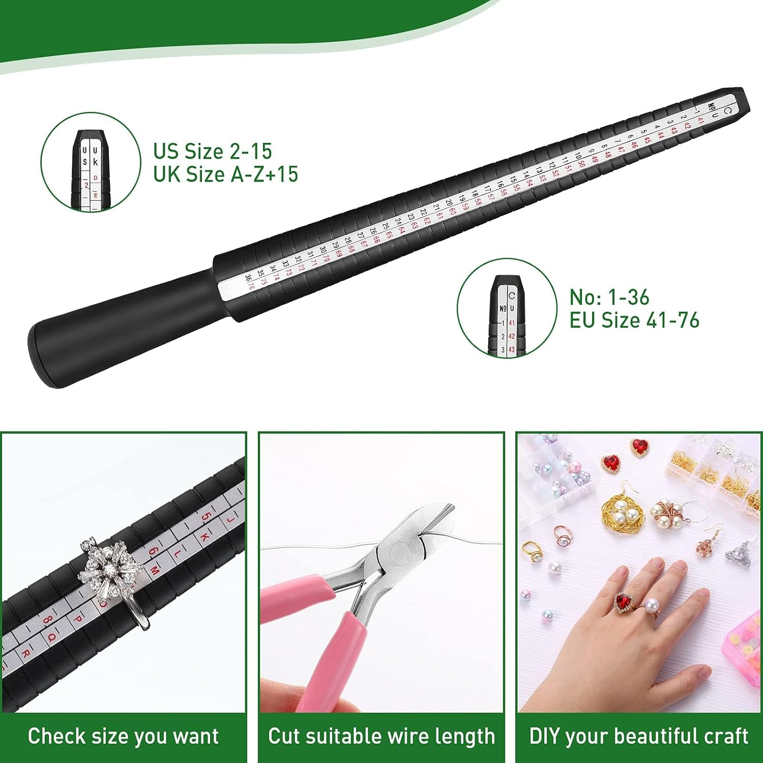 3 Rolls 18/20/22 Gauge Craft Jewelry Wire Aluminum Wire with Ring Sizer Pliers for Jewelry Making (Silver)