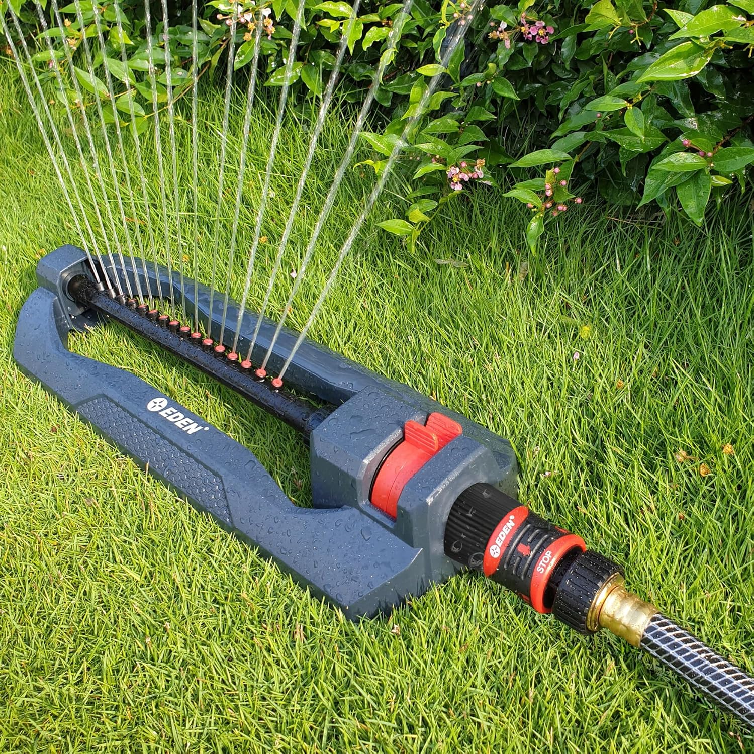 EDEN ED17169 Lawn & Garden Essential Oscillating Water Sprinkler for Yard 16 Nozzles, Covers up to 3,600 Sq. Ft