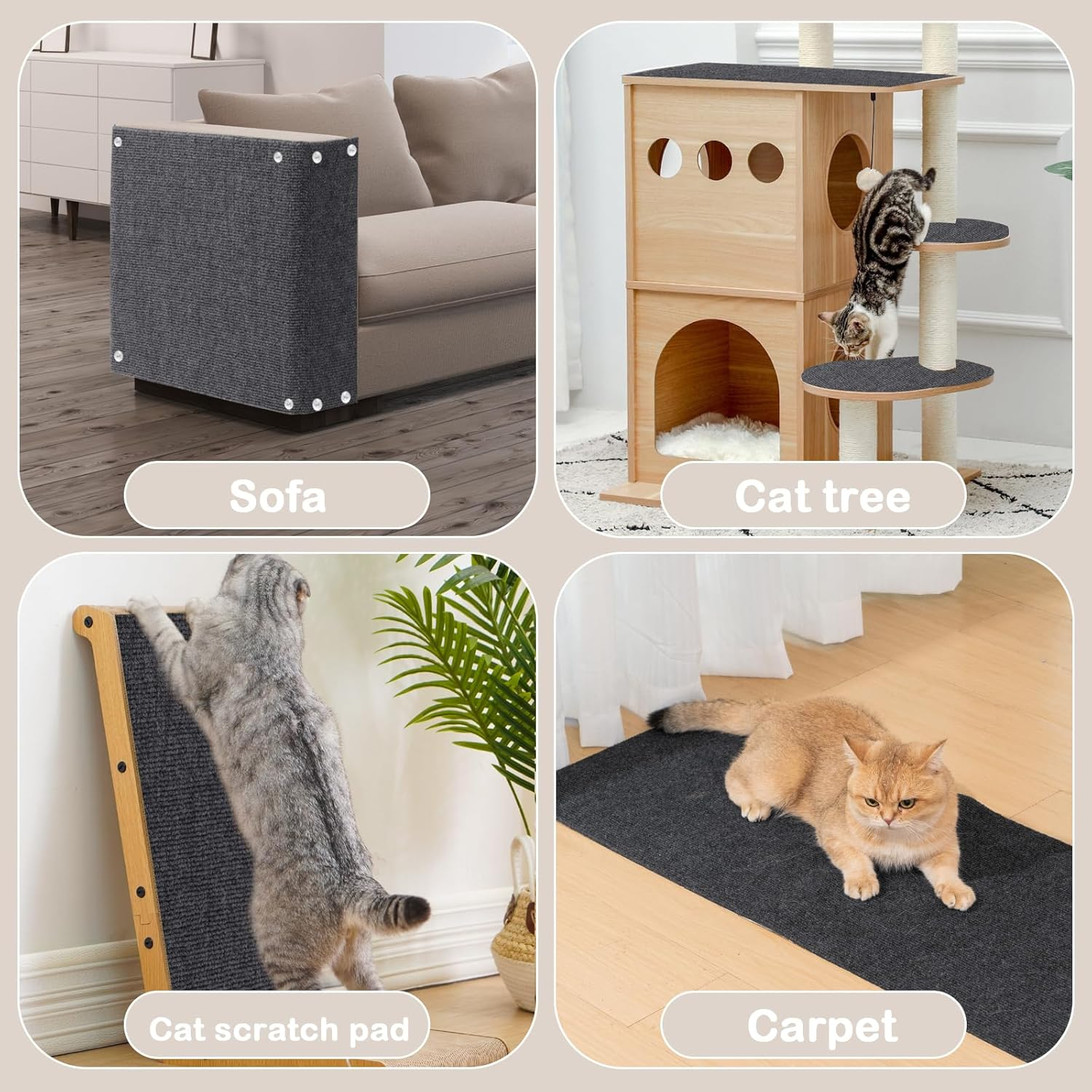 Uross Cat Scratching Mat -254Cmx40Cm Cat Couch Protector Adhesive Scratch Furniture Protector for Pets DIY Self Scratching Mat for Tree Shelves Post Wall - Lightgrey image number 4