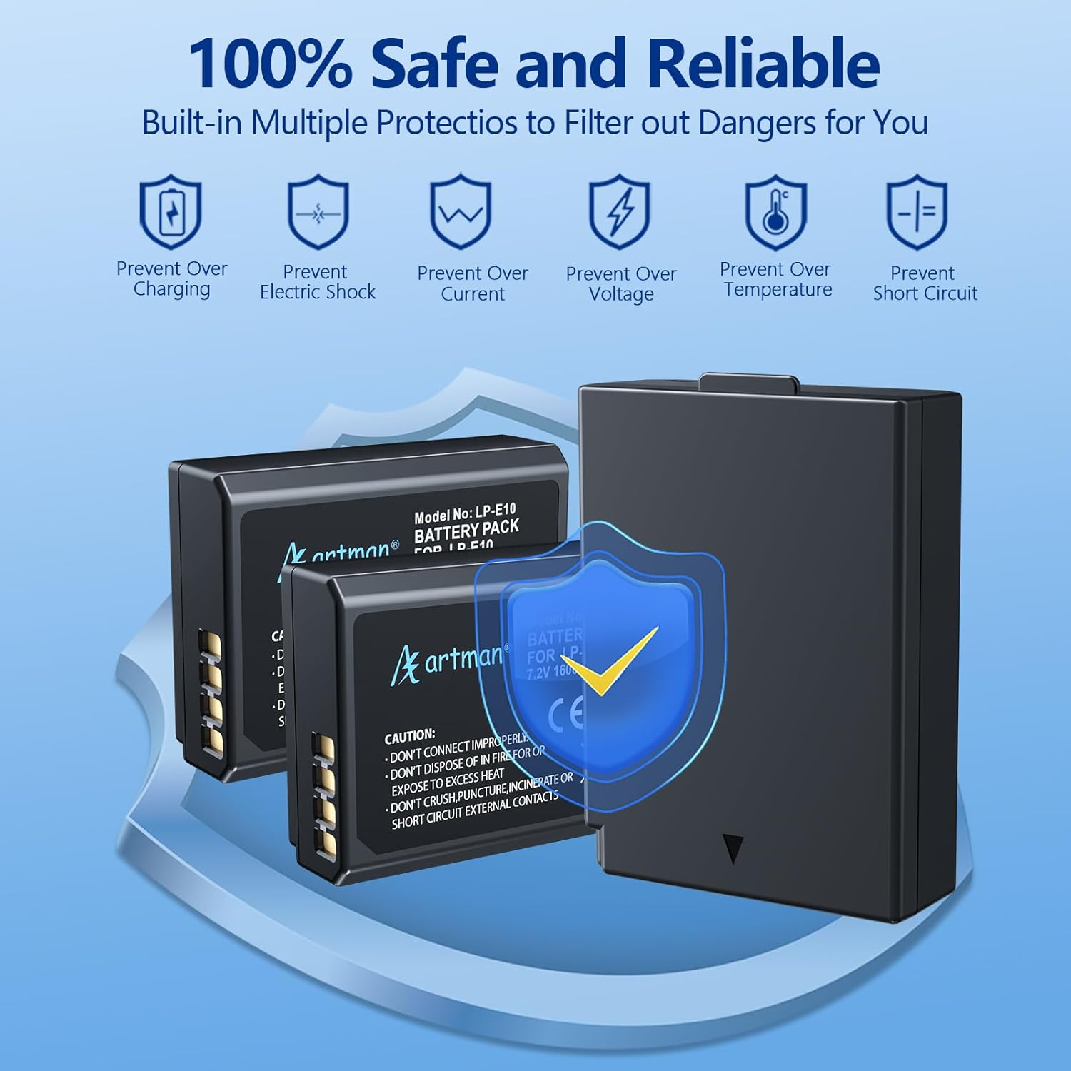 Artman LP-E10 Battery 3-Pack 1600Mah and 3-Slot LCD Charger Pack for Canon EOS Rebel T7 T6 T5 T3 T100 Kiss X50 Kiss X70 EOS 1100D 1200D 1300D 2000D Digital Cameras image number 6