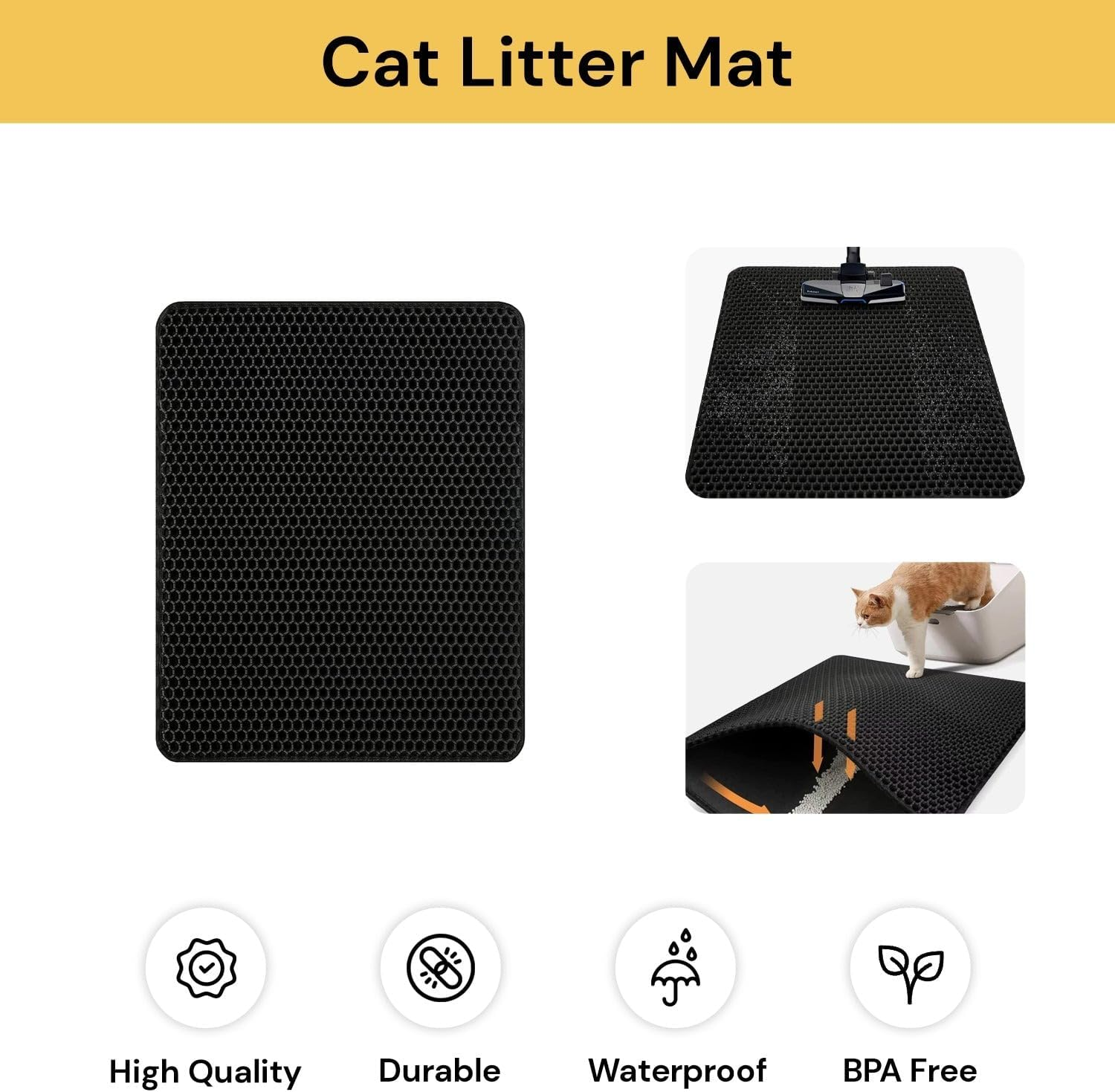 Spendeal Cat Litter Mat Honeycomb Double Layer Waterproof Urine Proof Trapping Large Mat, Scatter Control Kitty Litter Mat, Easier to Clean, Washable Non-Slip Litter Trapping Mat (S (50X40Cm))