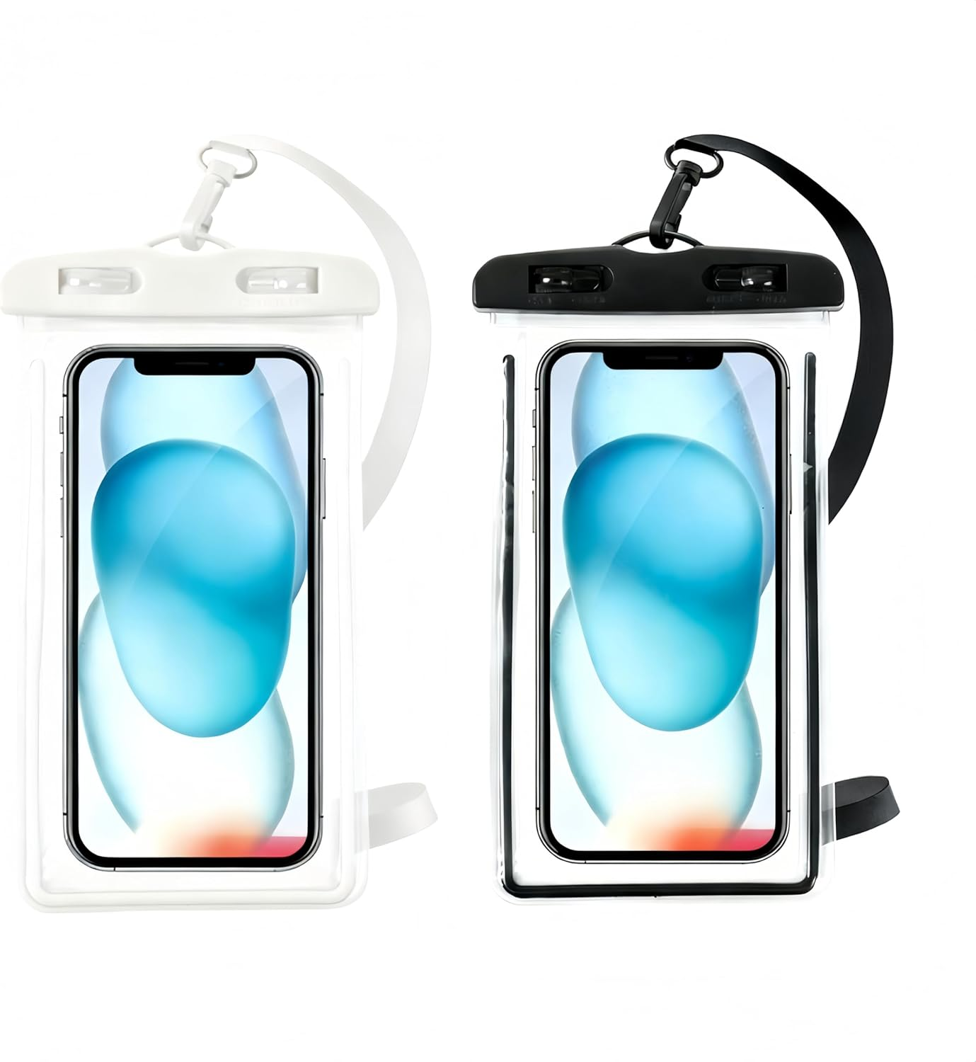 2-Pack Waterproof Phone Pouch,Underwater Phone Case,Water Proof Cell Phone Dry Bag for Iphone 17 16 15 14 Pro 13 12 11 Mini, Samsung S24 S23 Cellphones, Transparent(Black+White) image number 3