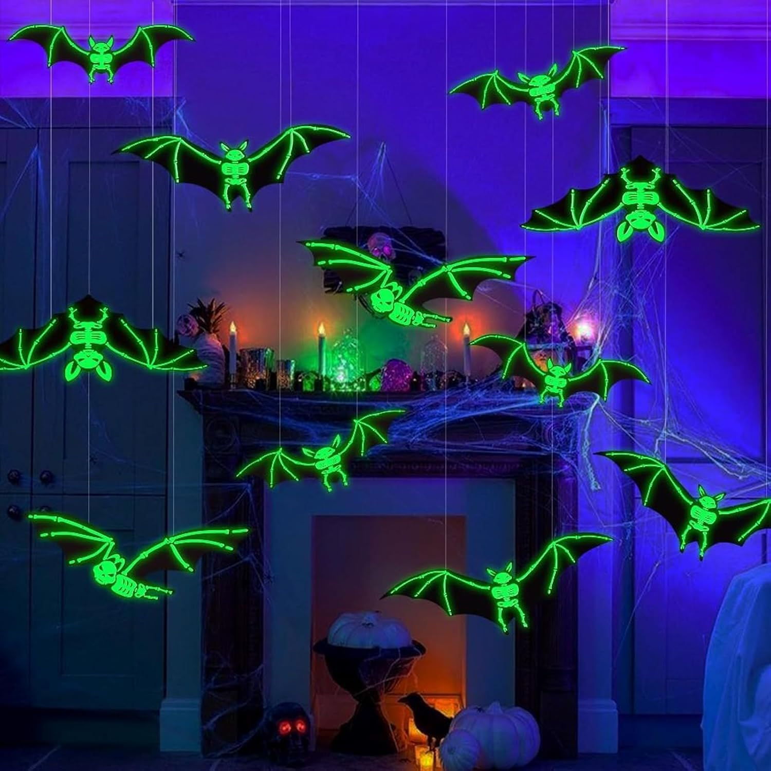 Hanging Bats Halloween Decoration,12 PCS Outdoor Indoor Halloween Hanging Bats Decor, Halloween Yard Decorations, Hallween Tree Decorations Ornaments, 3D Bats for Hanging in the Tree image number 3