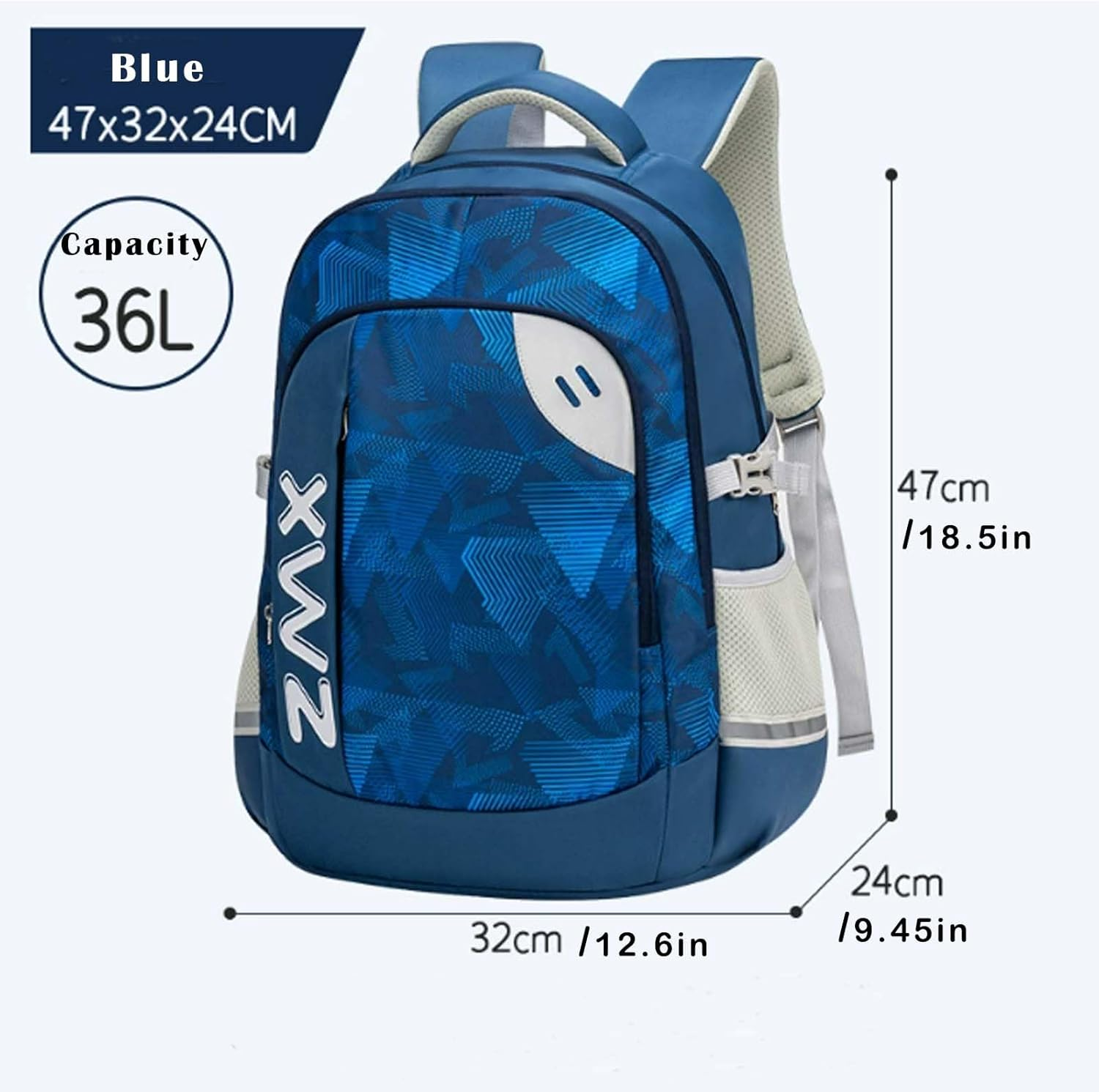 36L Backpack for Boys-Girls, Elementary Middle School Bags for Kids Bookbag, Children Bookbag, Nylon Waterproof Resistant Backpack - Blue image number 6
