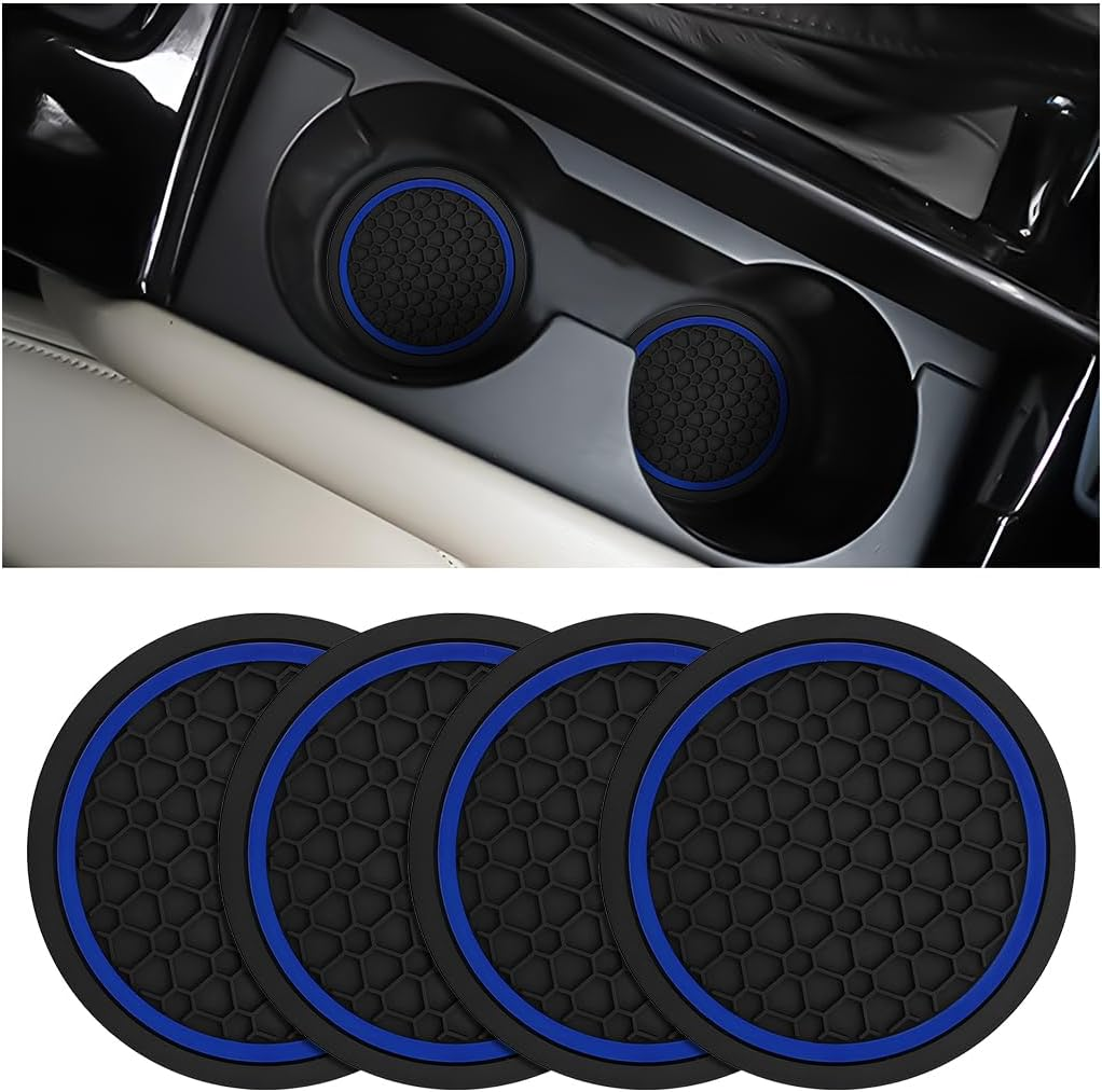 Mandark 4PCS Car Cup Holder Coasters, 2.75 Inch Non-Slip Insert Water Bottle Holder Pads, Dustproof Automotive Interior Accessories Mat, Universal for Vehicles, Trucks, Rvs and More (Black/Orange)