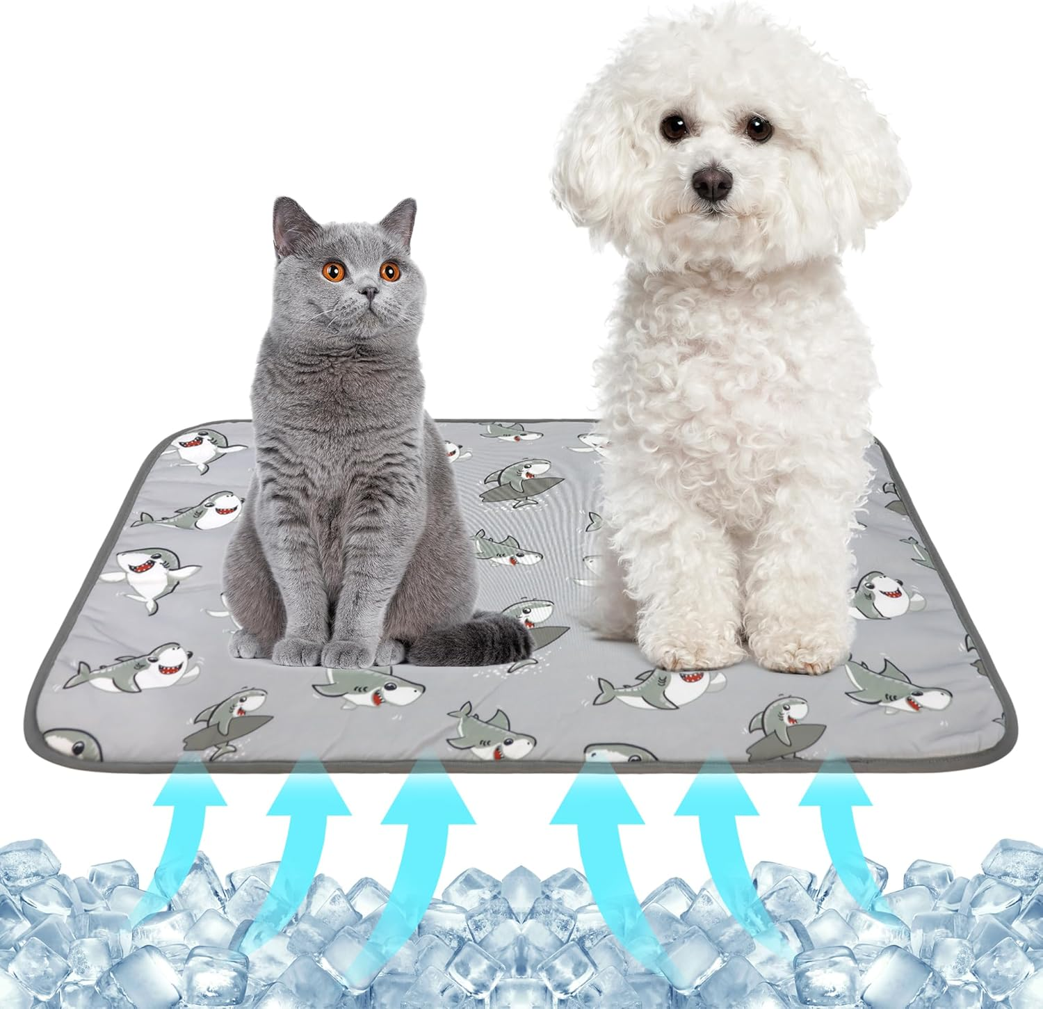 NACOCO Summer Pet Cooling Mat - Cat Dog Cushion Pad Sleeping Cool Shark Comfortable Soft for Pets Kids and Adults (Grey Shark, M) image number 1