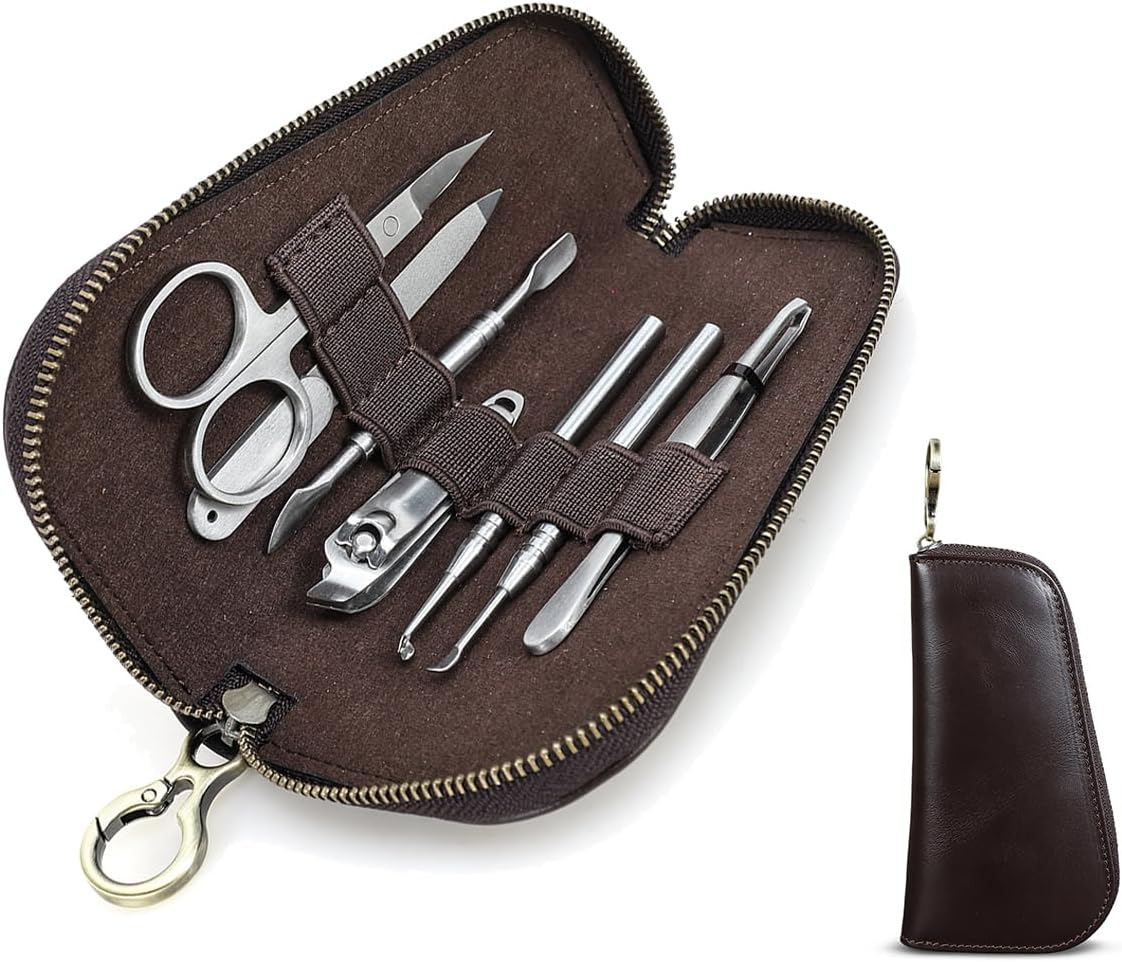 CONTACTS Full Grain Leather Manicre Set Case Travel Nail Clipper Pouch Empty for Men Personal Tools Pouch by Handmade (Case Only) image number 2