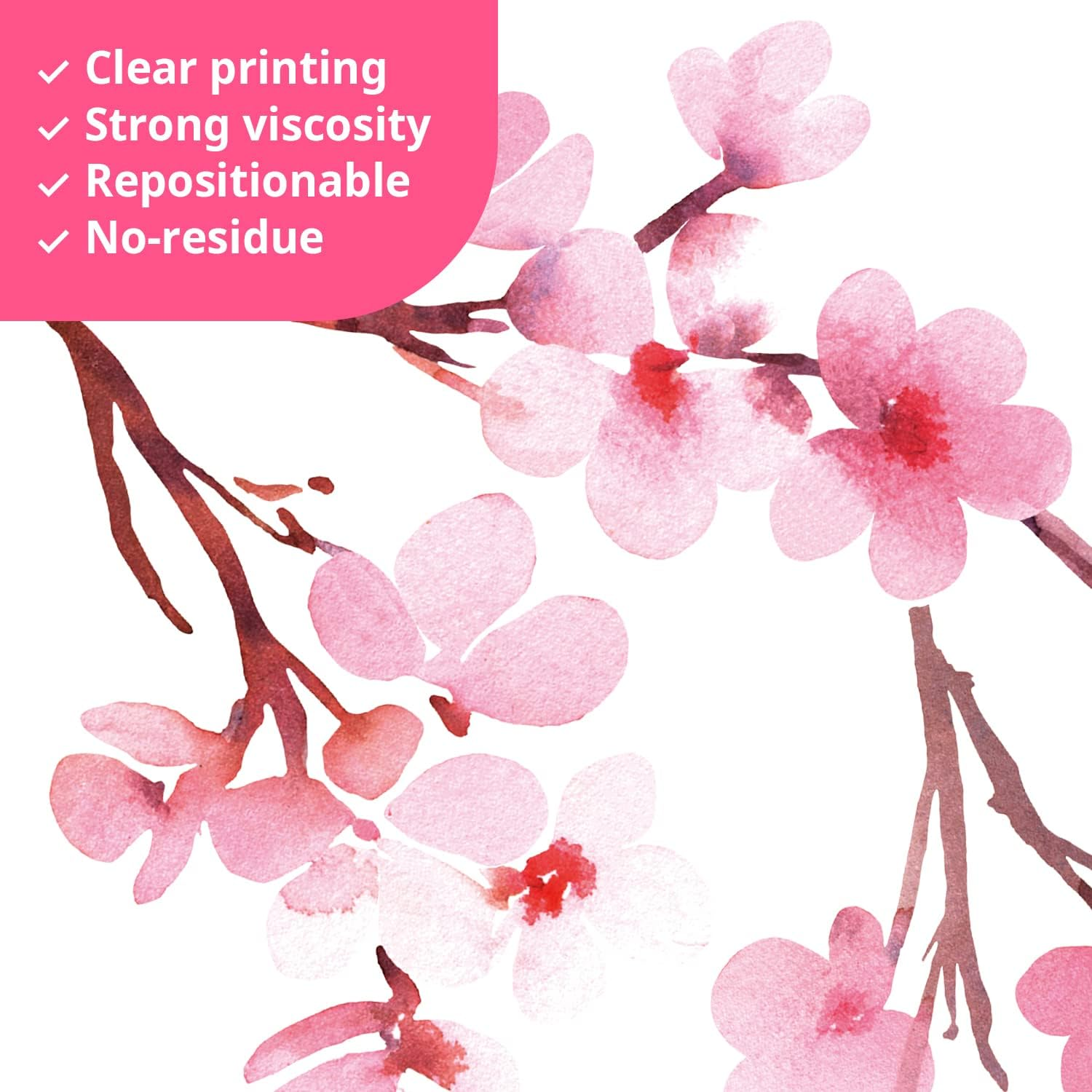 DECOWALL Cherry Blossom Tree Wall Stickers &ndash; Pink Flower Branch & Petal Decals for Kids Bedroom, Nursery, or Living Room Decor (DS12-2003P1903) image number 3