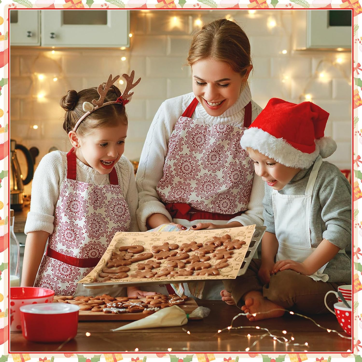 150 Pieces Wax Paper Sheets Christmas Wrap Paper Grease Resistant Paper Liners Greaseproof Paper Food Wrap Wrapping Tissue Sandwich Wrap Paper for Restaurant Food Supplies (Cute Style, Brown) image number 4