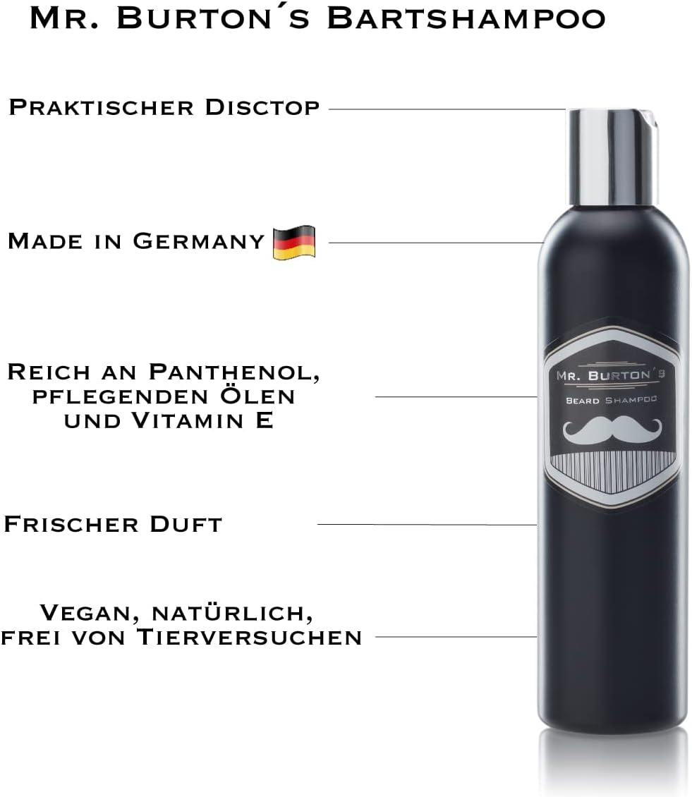 Mr. Burton'S Fresh Beard Shampoo (200 Ml) - Mild Care without Silicone with Argan Oil Panthenol and Vitamin E and the Unmistakable Fragrance, Matches Beard Oil and Beard Balm
