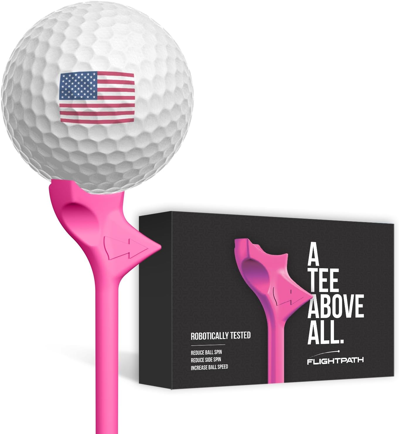 FLIGHTPATH Premium Golf Tees - Durable Plastic Golf Tees Designed to Enhance Golf Shot Distance & Precision - Robotically Tested to Reduce Ball Spin - USGA Approved Golf Equipment