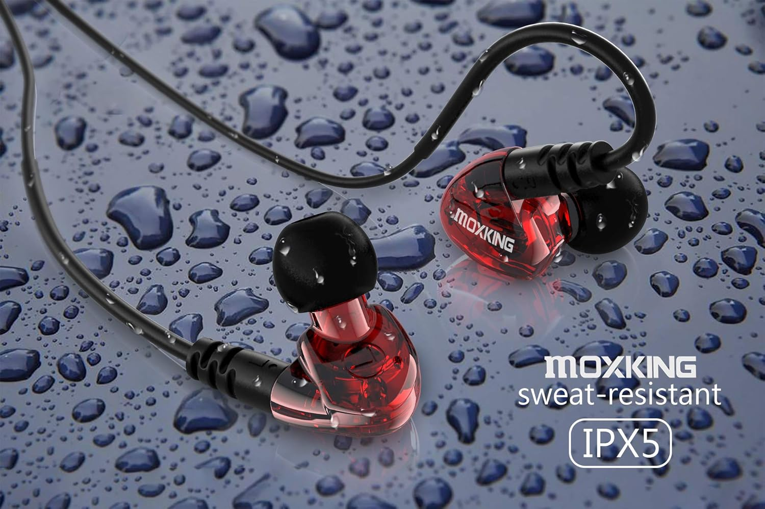 MOXKING Running Sports Earbud Headphones Wired over Ear in Ear Headsets Noise Isolation Waterproof Earbuds Enhanced Bass Stereo Earphones with Microphone and Remote for Running Jogging Gym (Red) image number 5